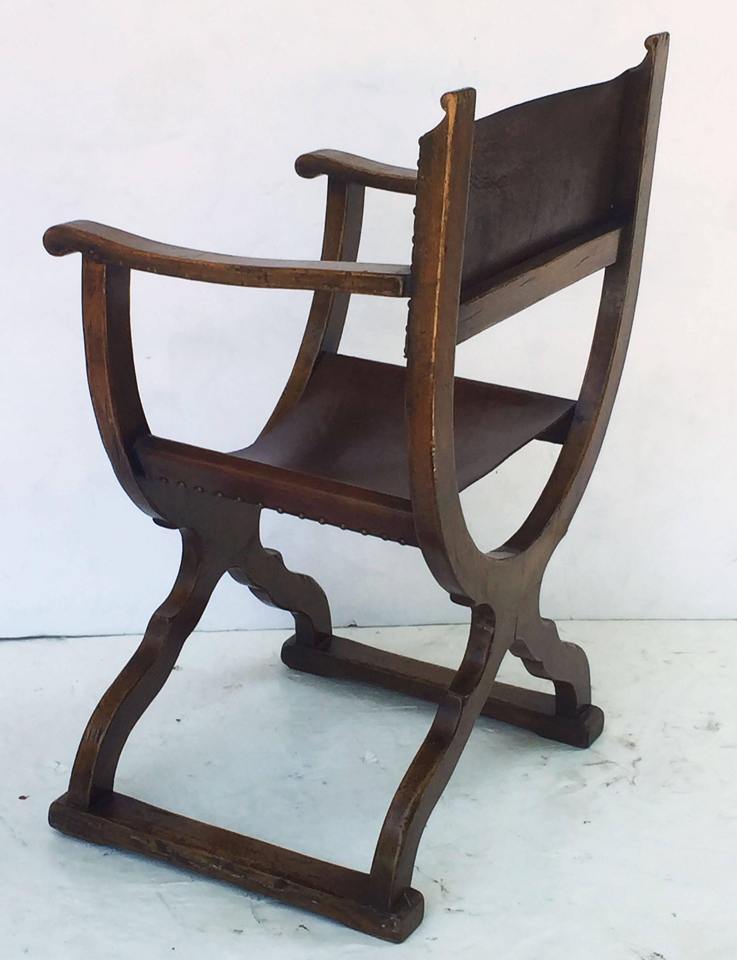 French Savonarola Armchair with Leather Back and Seat 2