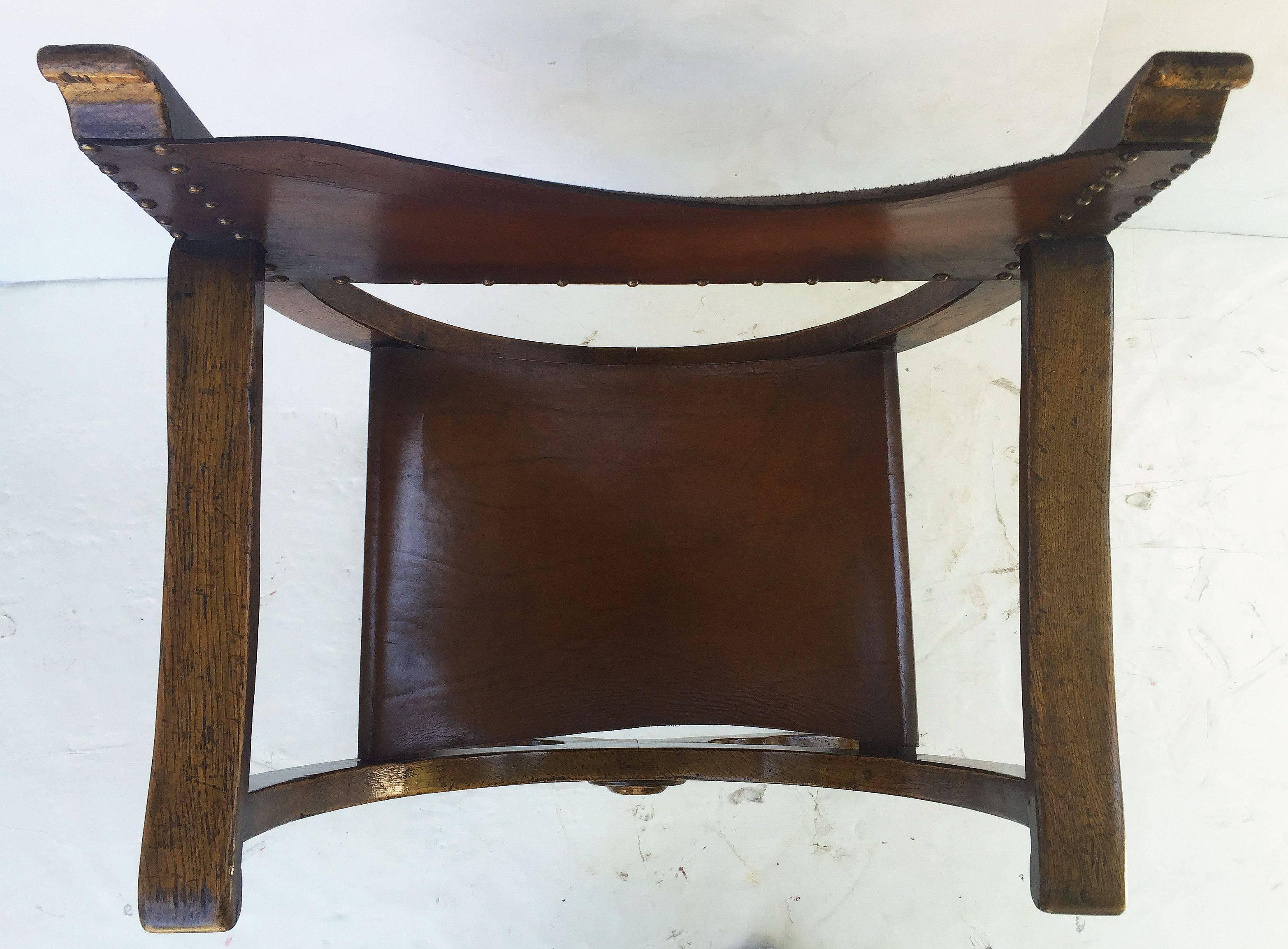 French Savonarola Armchair with Leather Back and Seat 1