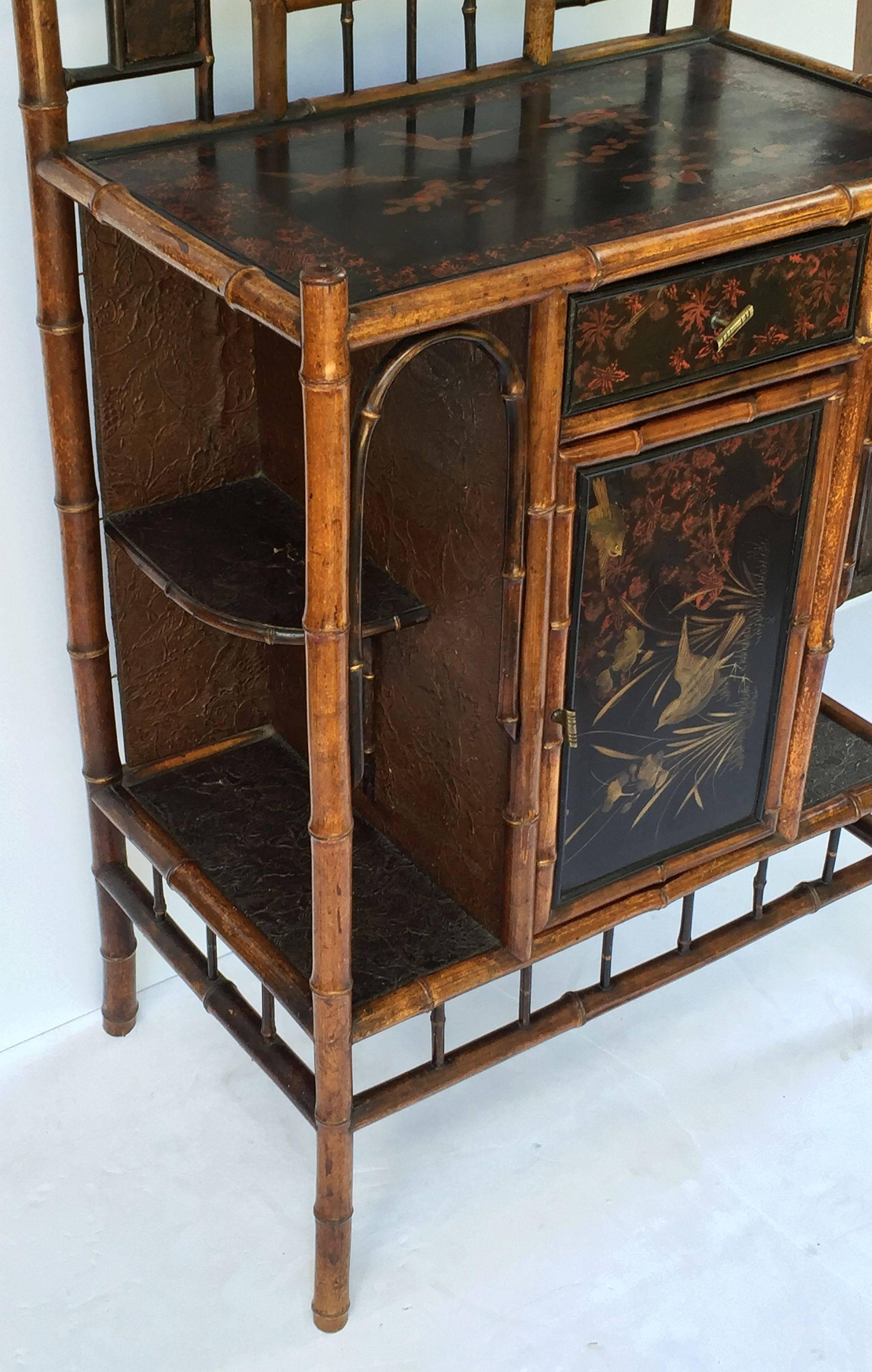 Large English Bamboo Lacquered Cabinet with Beveled Mirror and Door 6