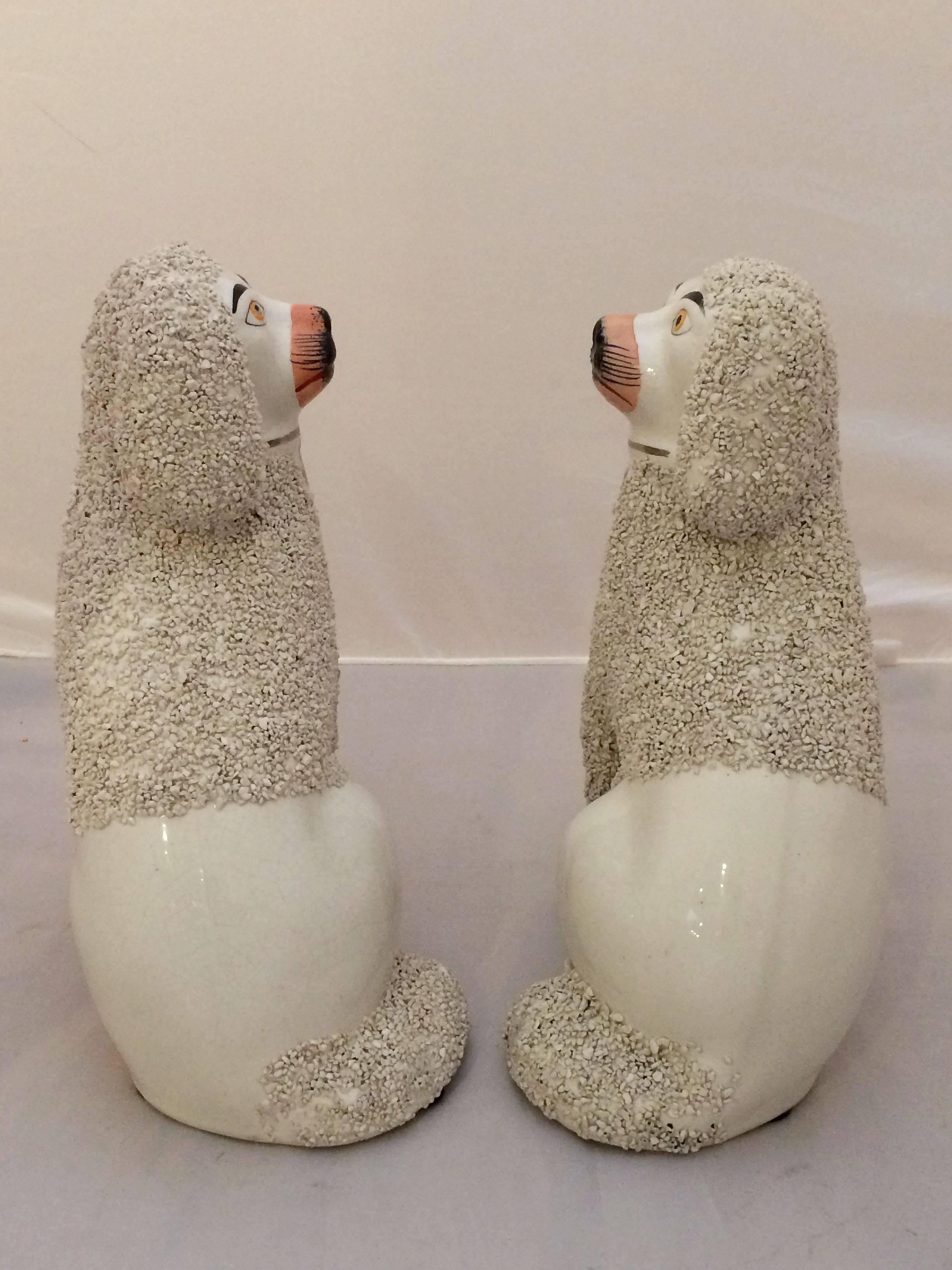 Glazed Pair of Large 19th Century Staffordshire Poodles from England