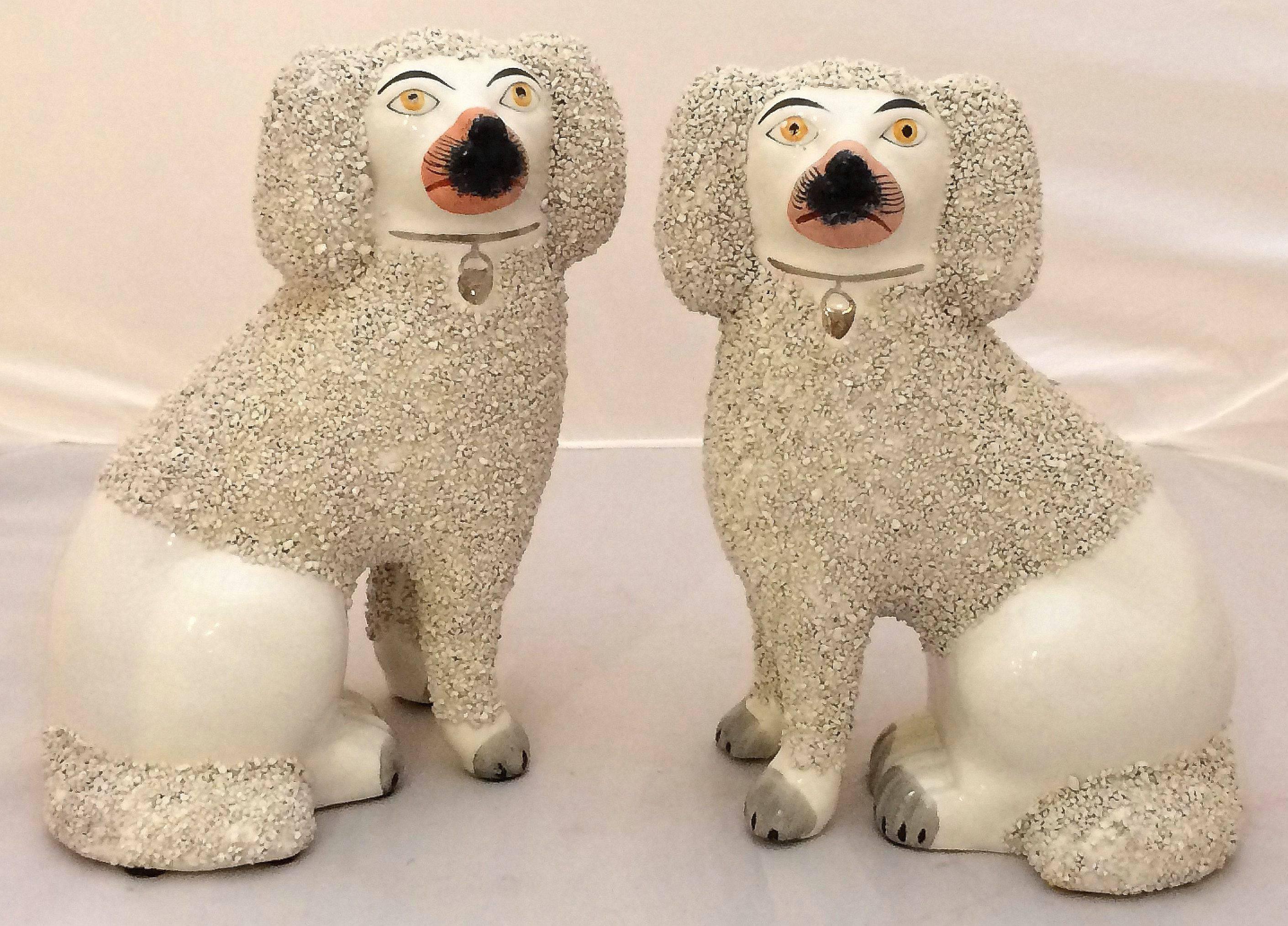Pair of Large 19th Century Staffordshire Poodles from England In Excellent Condition In Austin, TX
