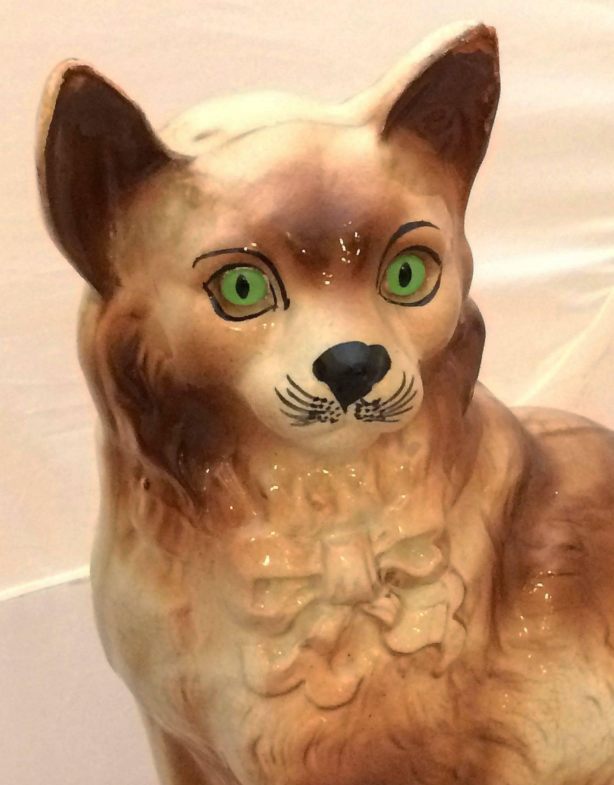 Céramique Paire de chats écossais bo'ness avec yeux en verre en vente