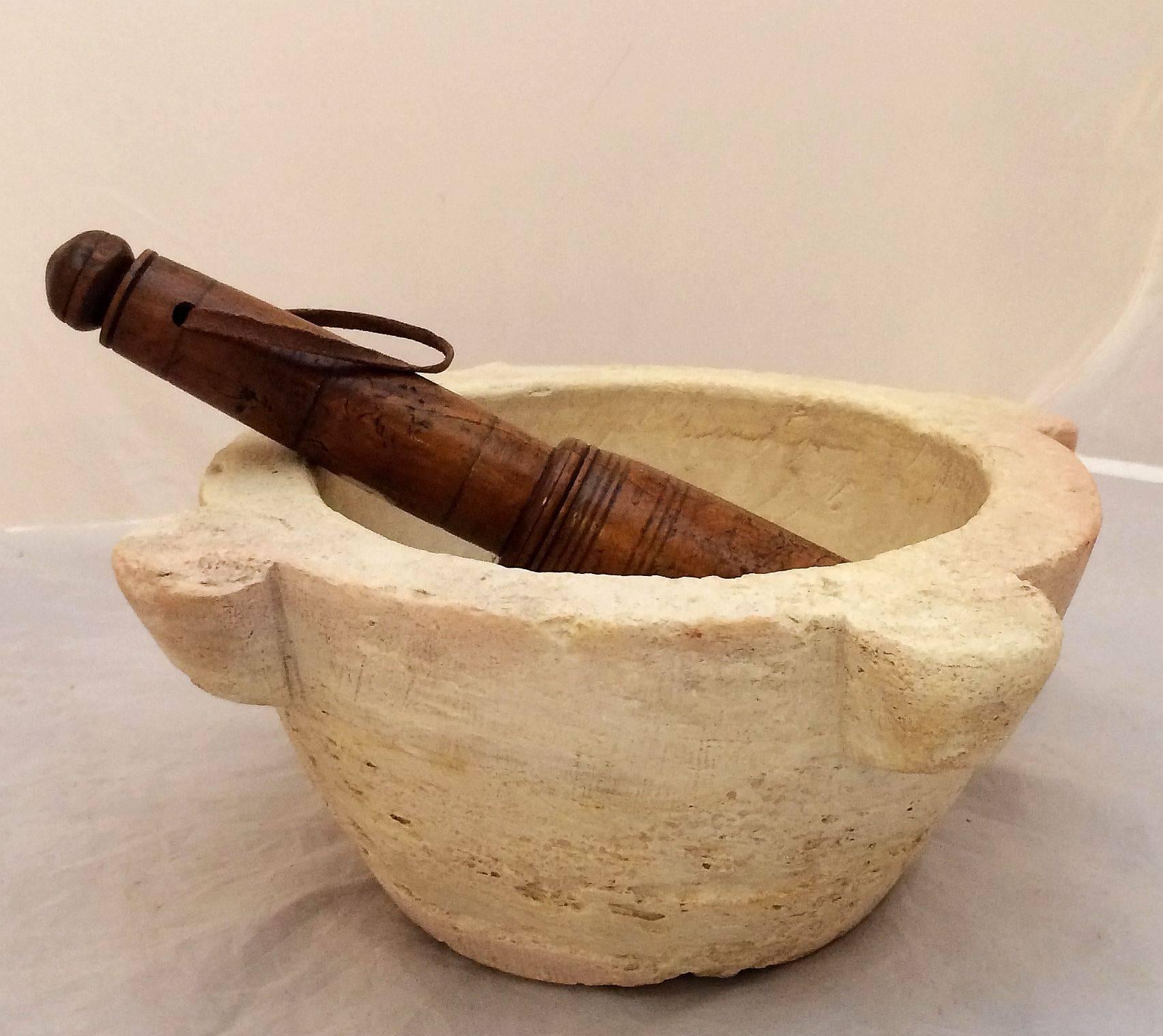 French Stone Mortar with Fruitwood Pestle from the 19th Century 3