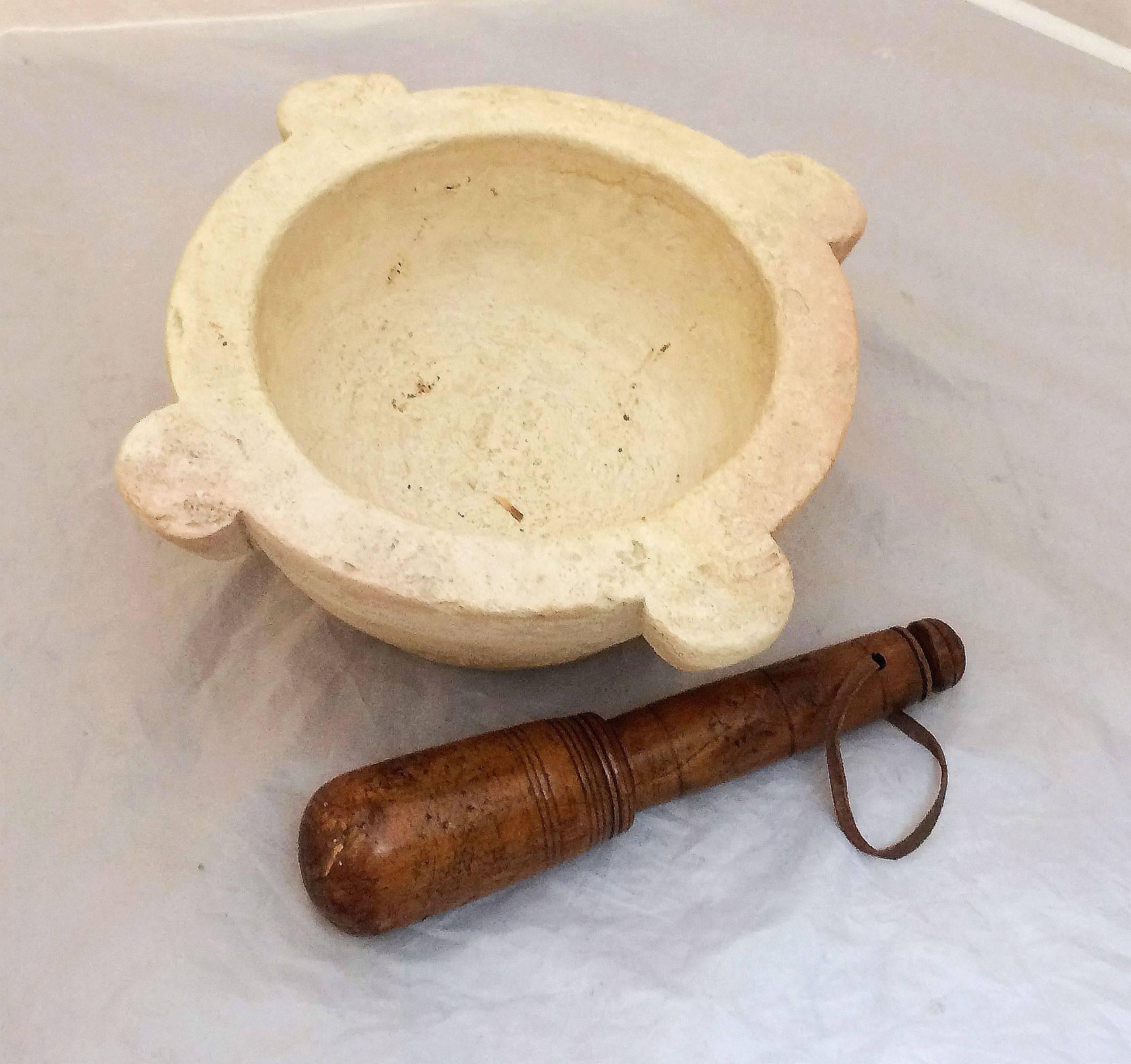French Stone Mortar with Fruitwood Pestle from the 19th Century 4