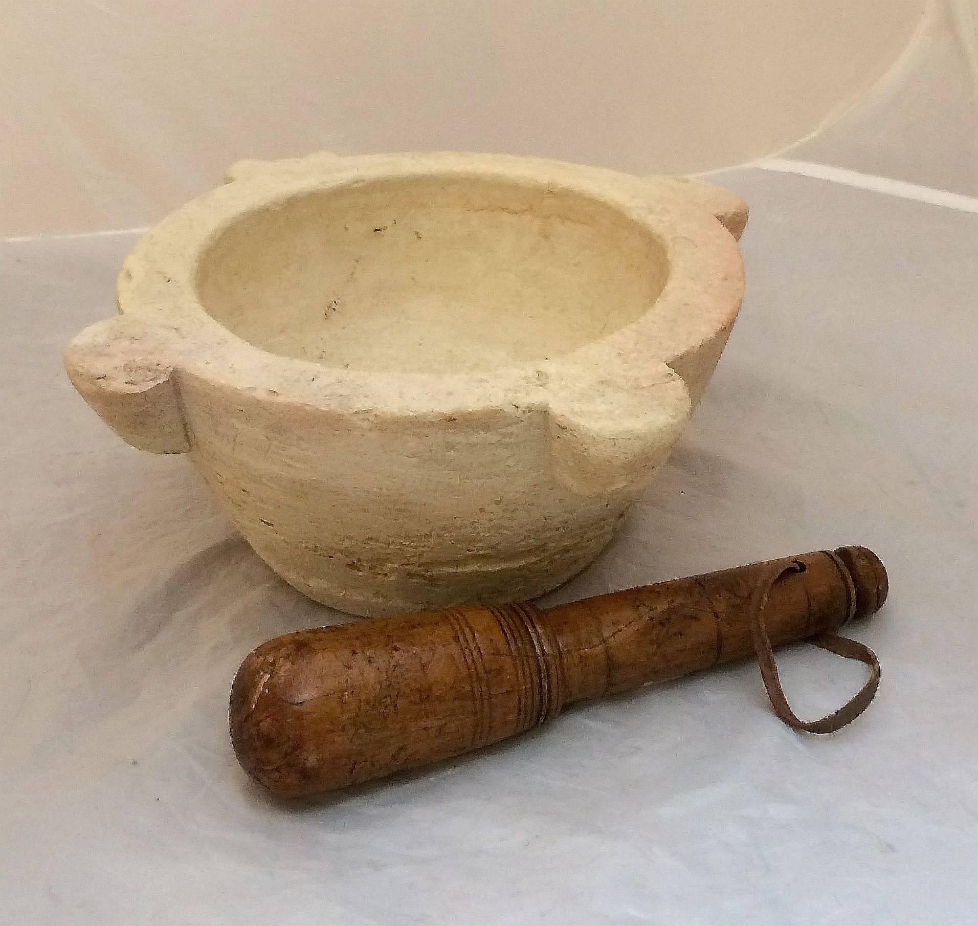 French Stone Mortar with Fruitwood Pestle from the 19th Century 1