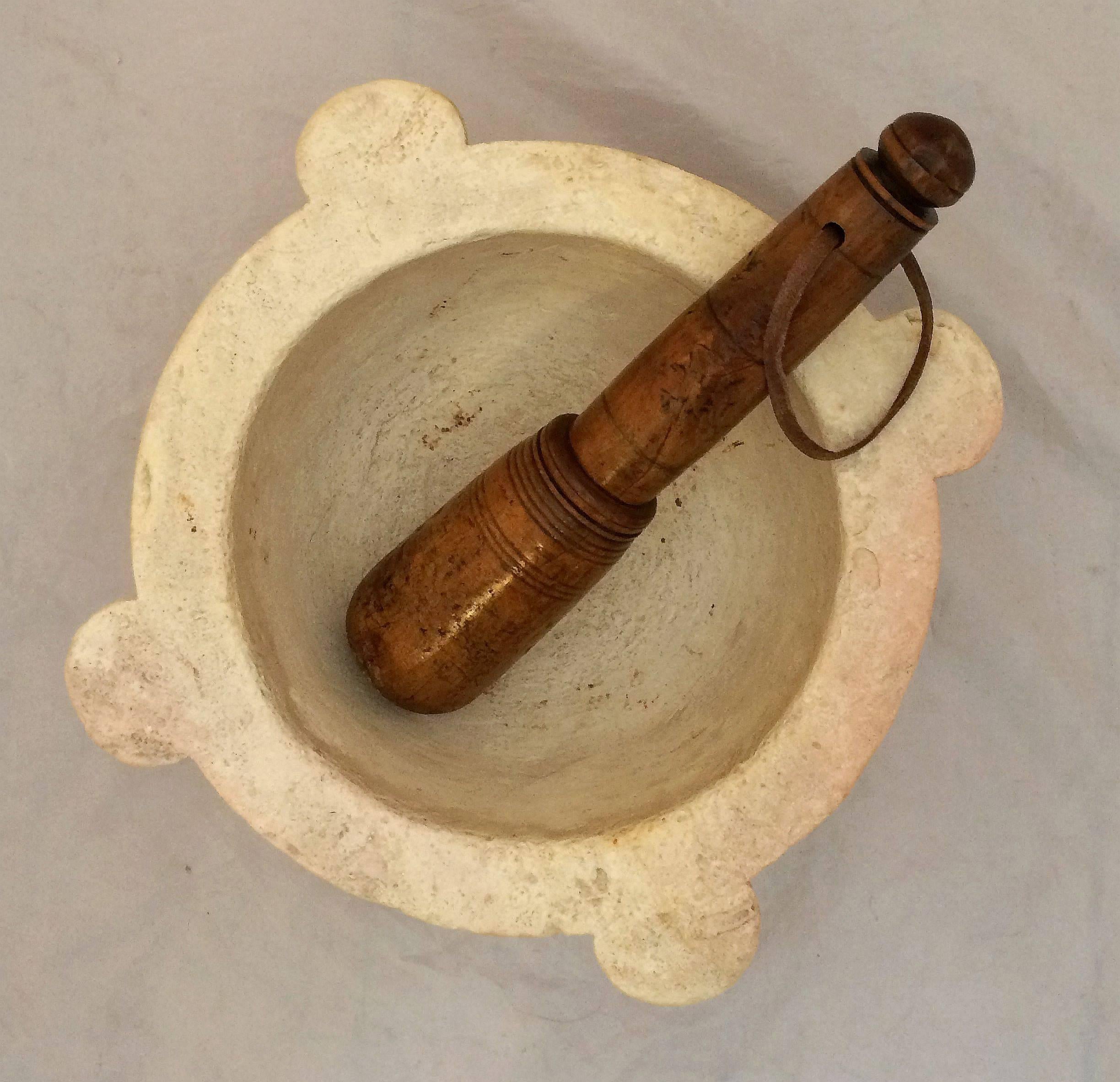 French Stone Mortar with Fruitwood Pestle from the 19th Century 2
