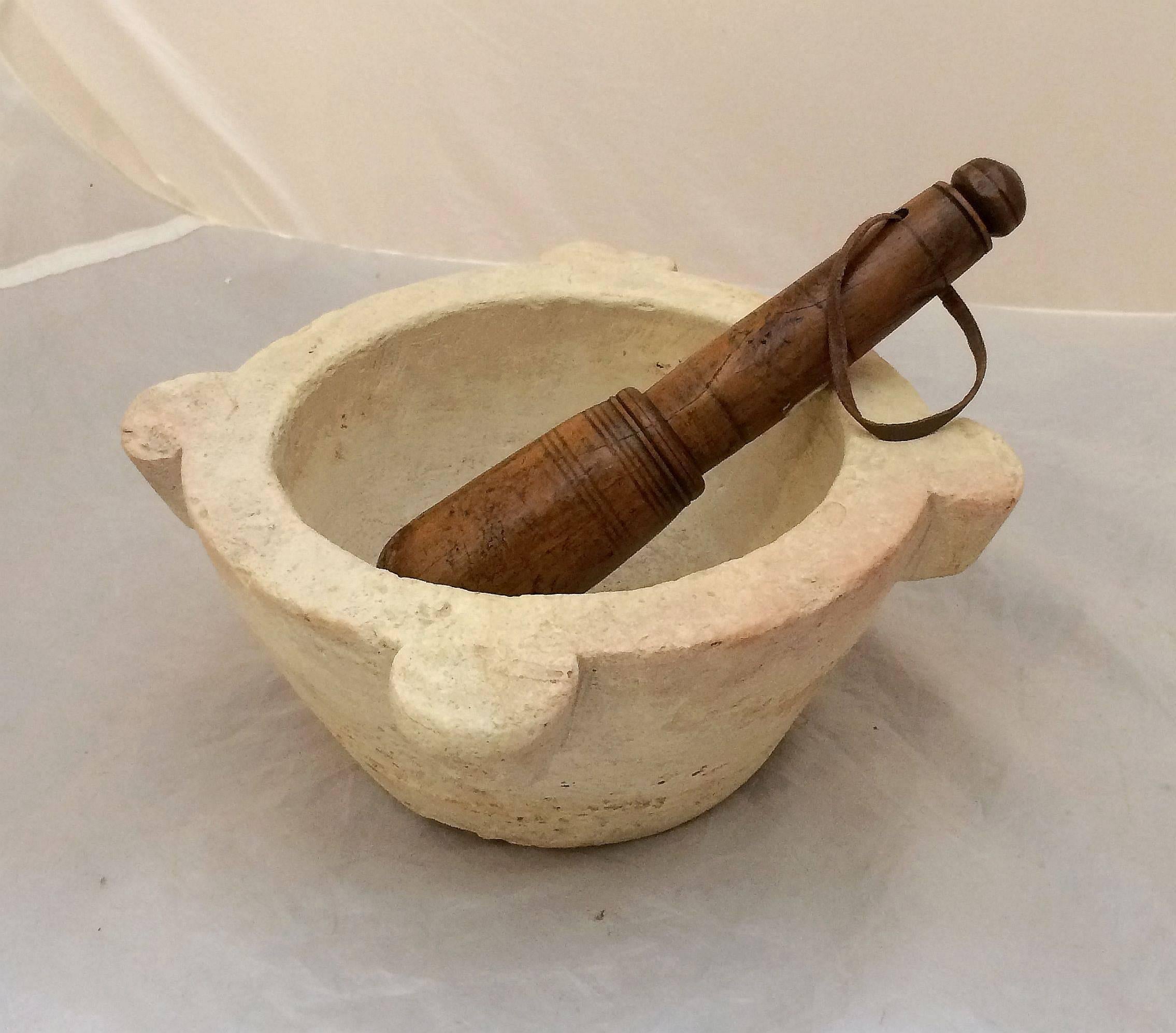 French Stone Mortar with Fruitwood Pestle from the 19th Century 5