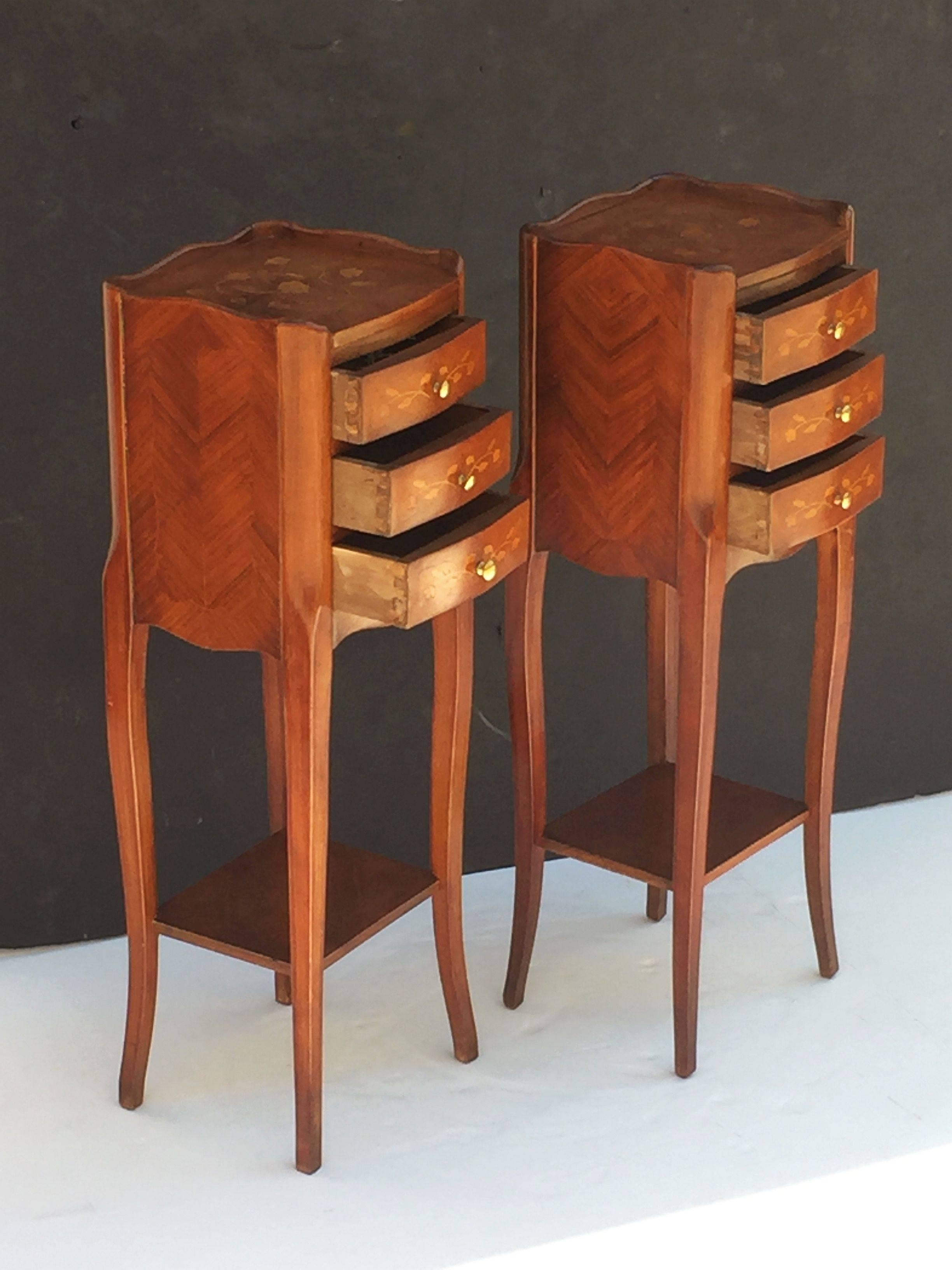 Wood Pair of French Inlaid Nightstands or Bedside Tables