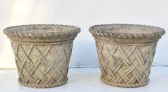 Large English Garden Stone Strapwork or Lattice Planters