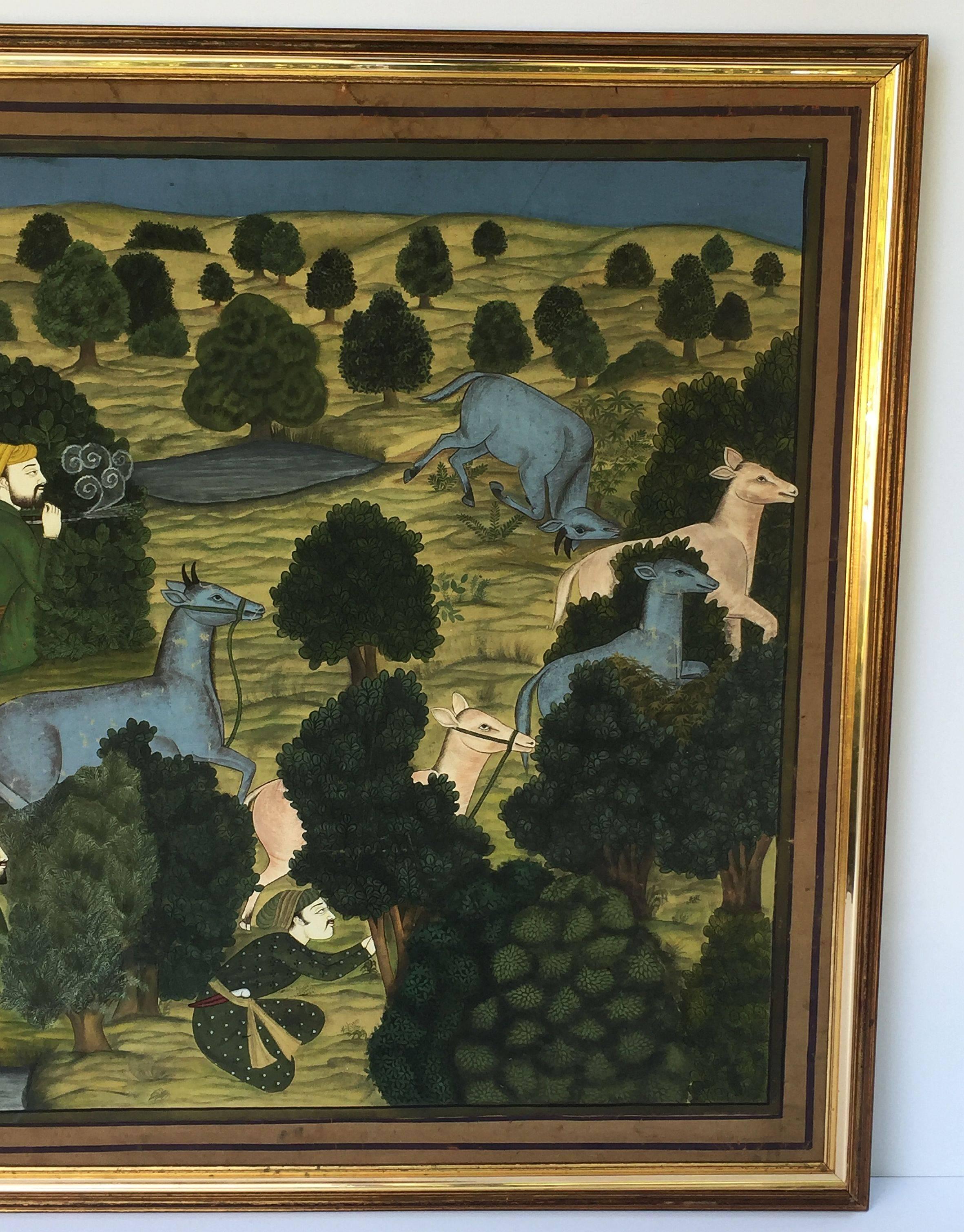Large Painting of a Hunt Scene from British Colonial India (H 47 x W 72) In Excellent Condition In Austin, TX