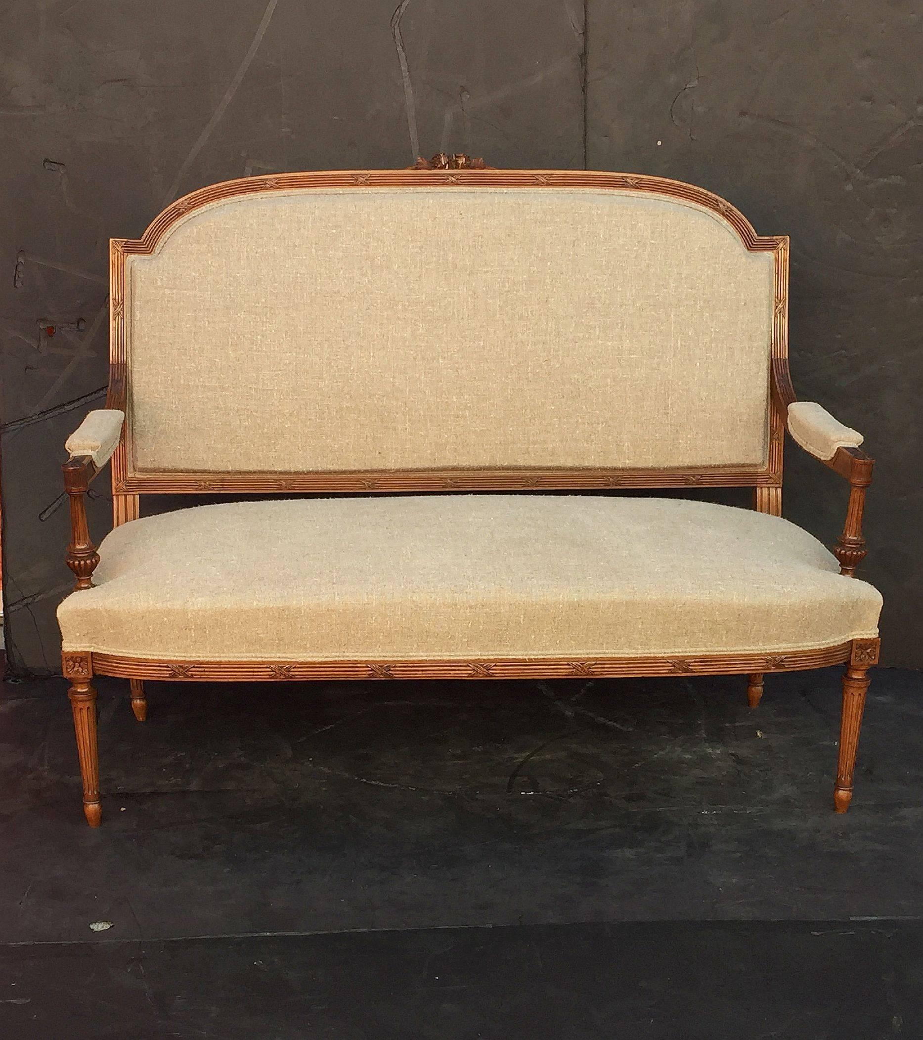Upholstery French Upholstered Settee of Carved Walnut