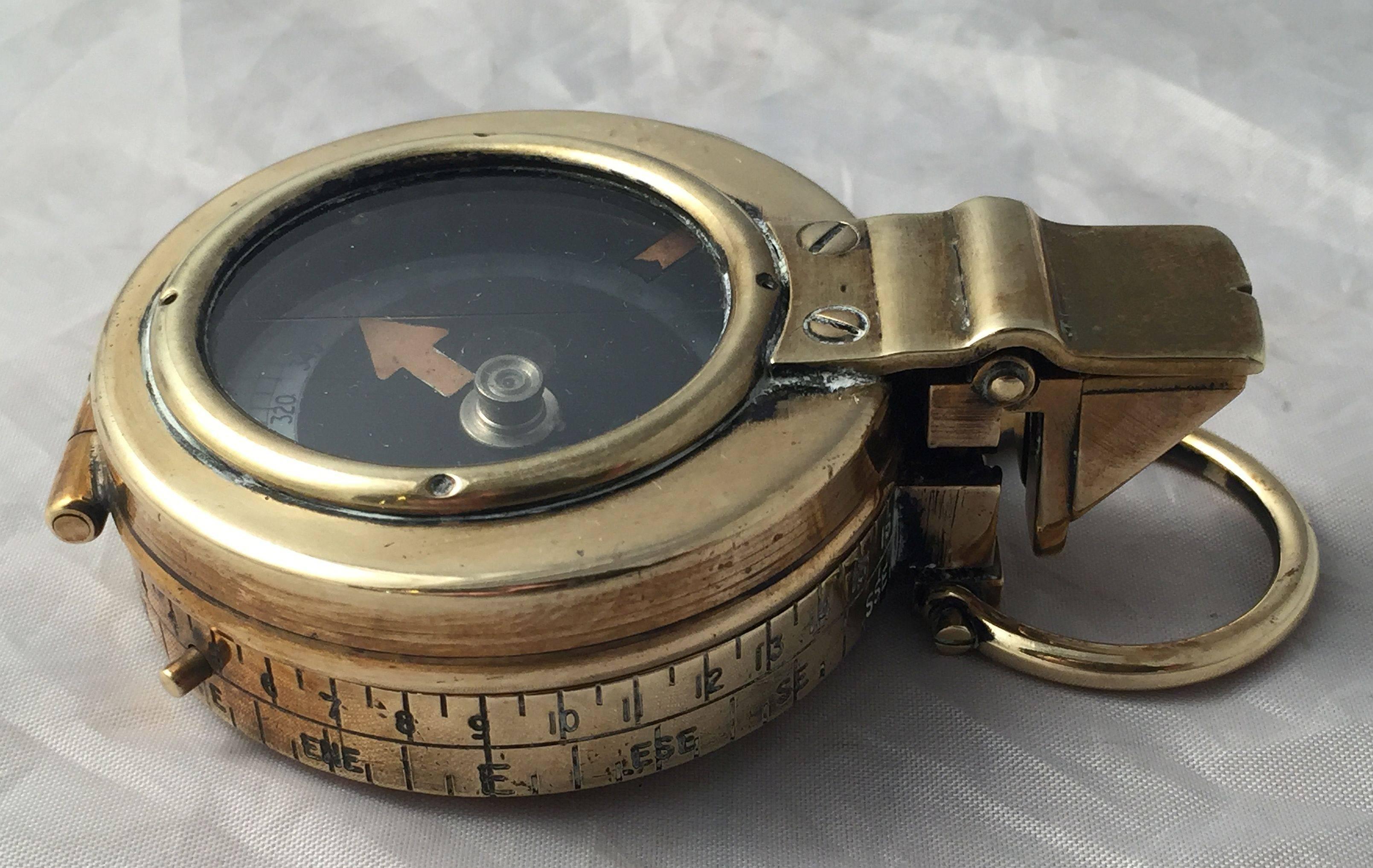 English British WWI Marching Compass with Leather Case