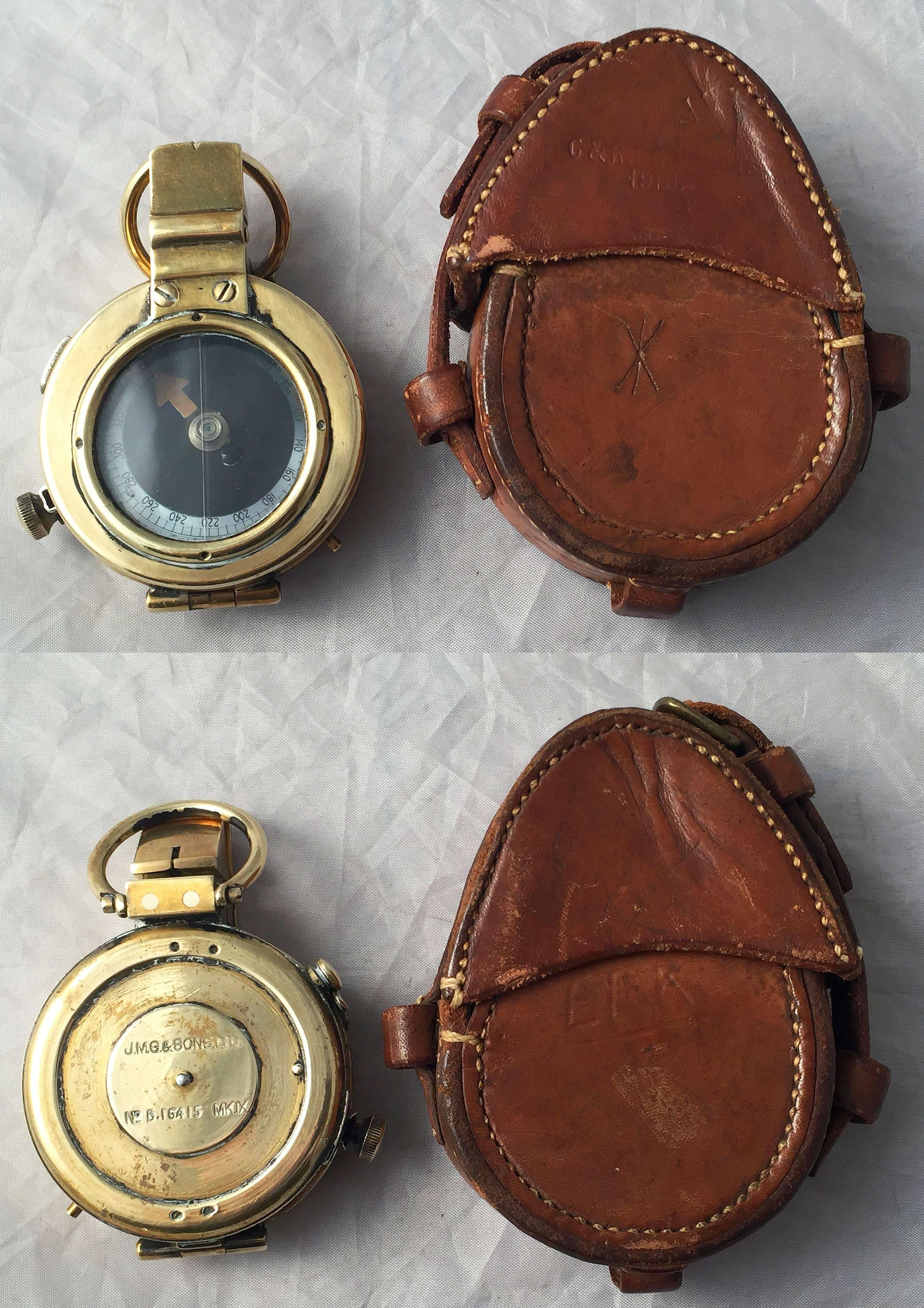 British WWI Marching Compass with Leather Case 2