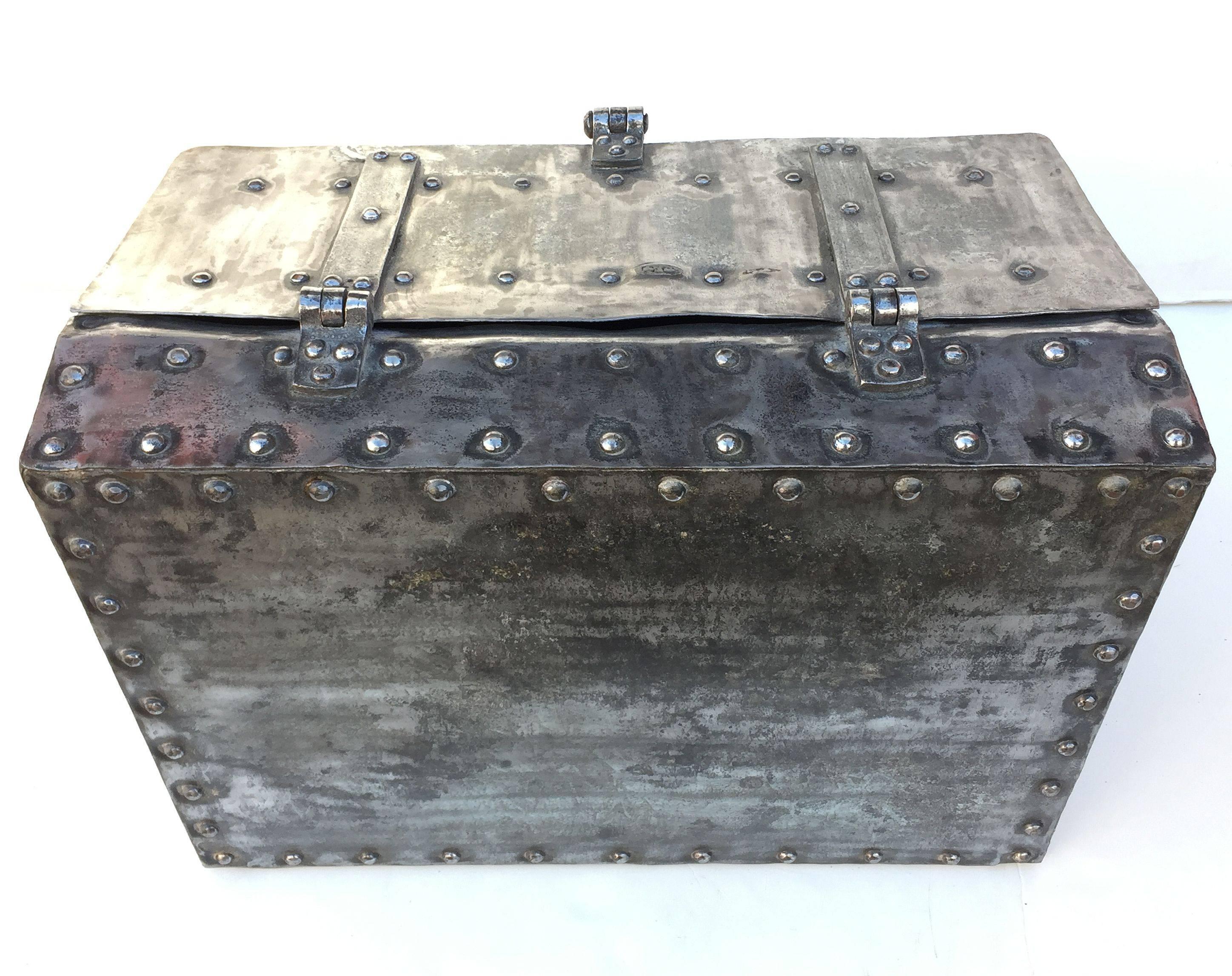 Large English Trunk of Polished Iron from the 19th Century 2