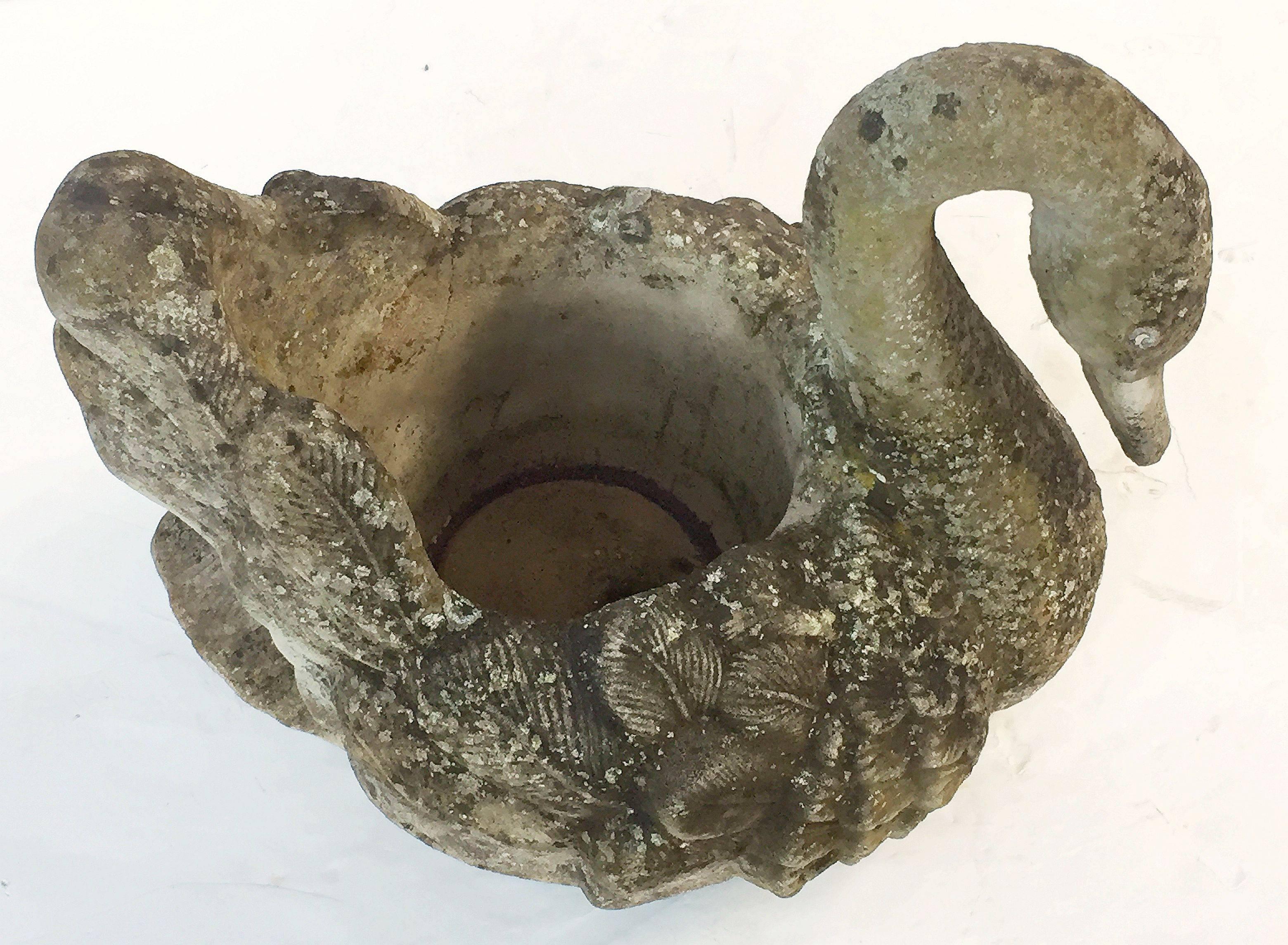 20th Century Large English Garden Stone Planter of a Swan