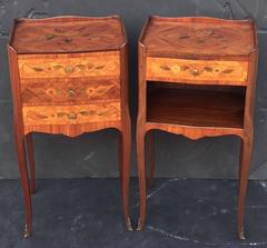 Pair of French Inlaid Nightstands or Bedside Tables