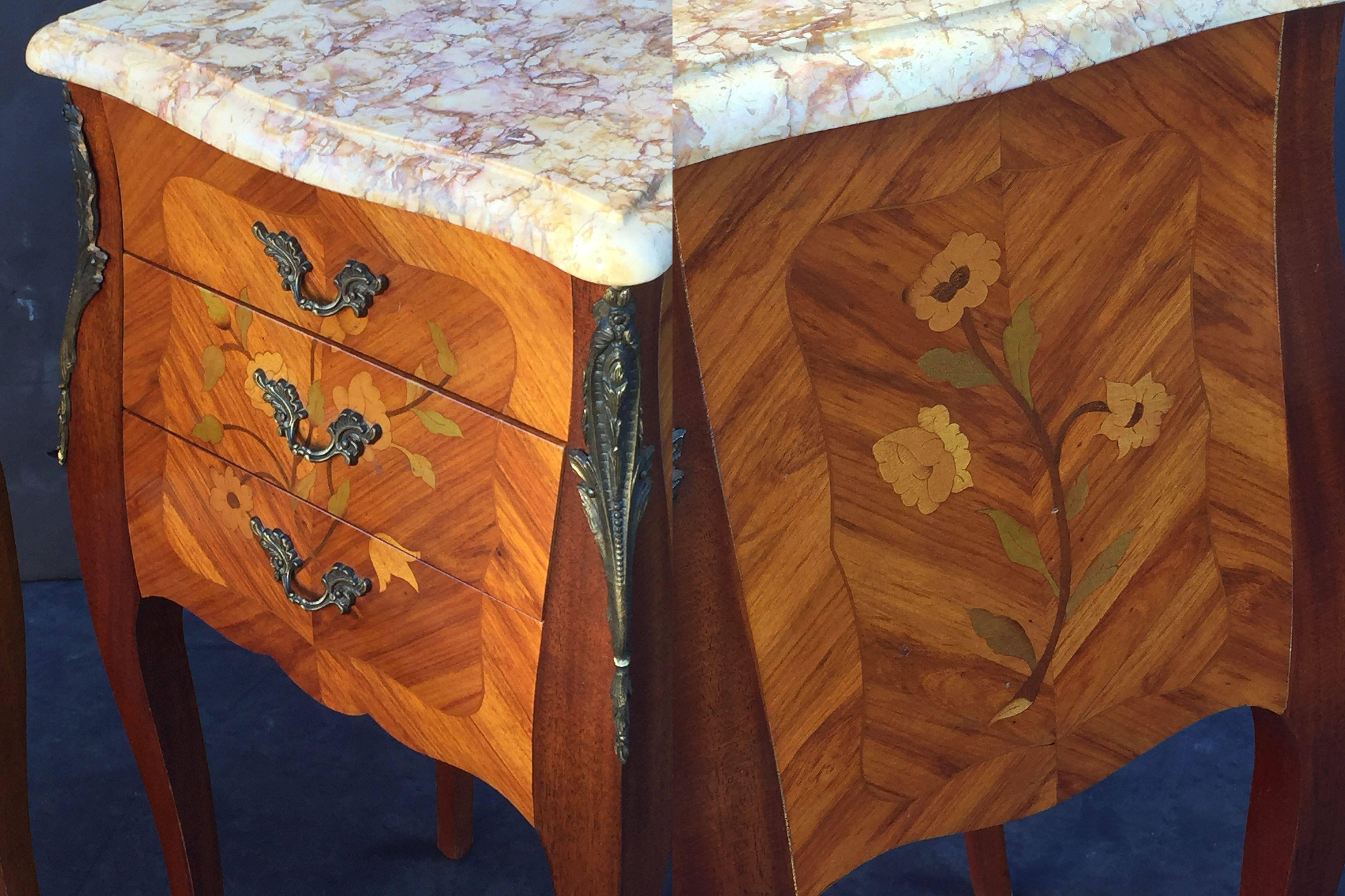 Pair of French Inlaid Nightstands or Bedside Tables 2