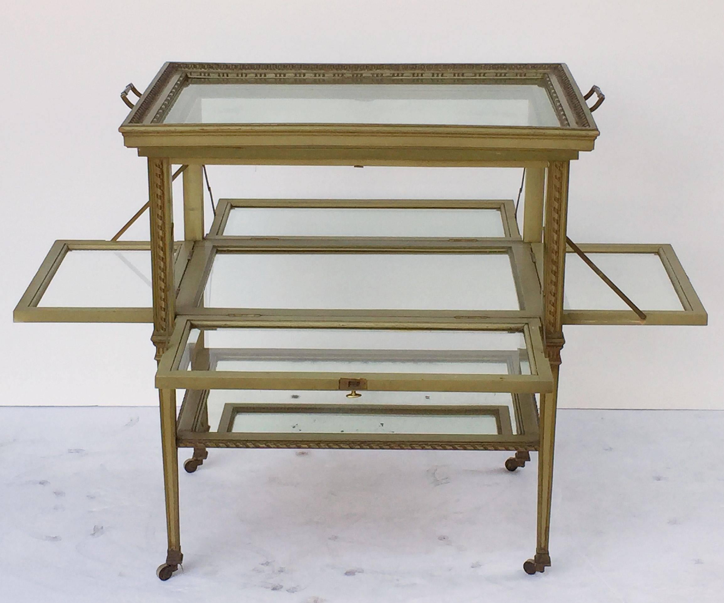 Beveled Italian Drinks Cart or Fold-Down Tea Table with Removable Tray Top