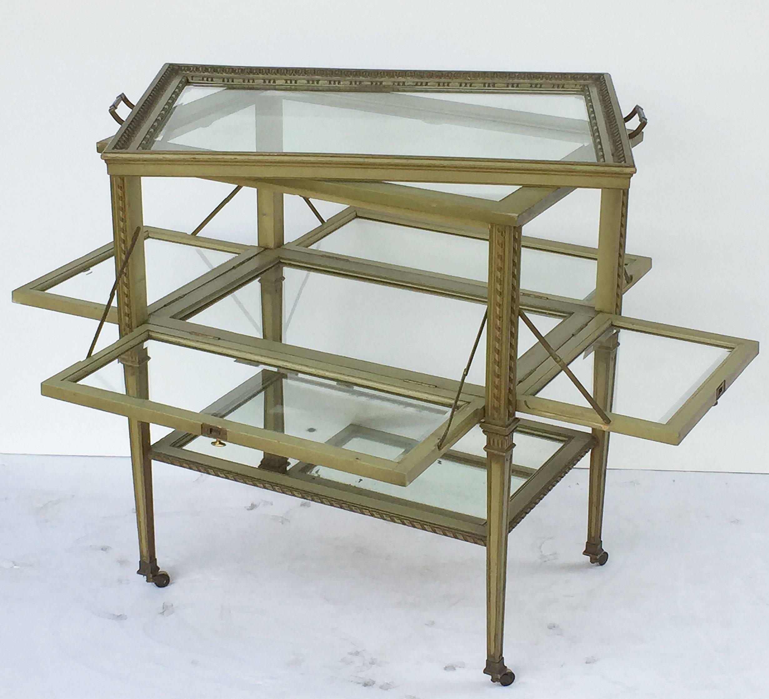Brass Italian Drinks Cart or Fold-Down Tea Table with Removable Tray Top
