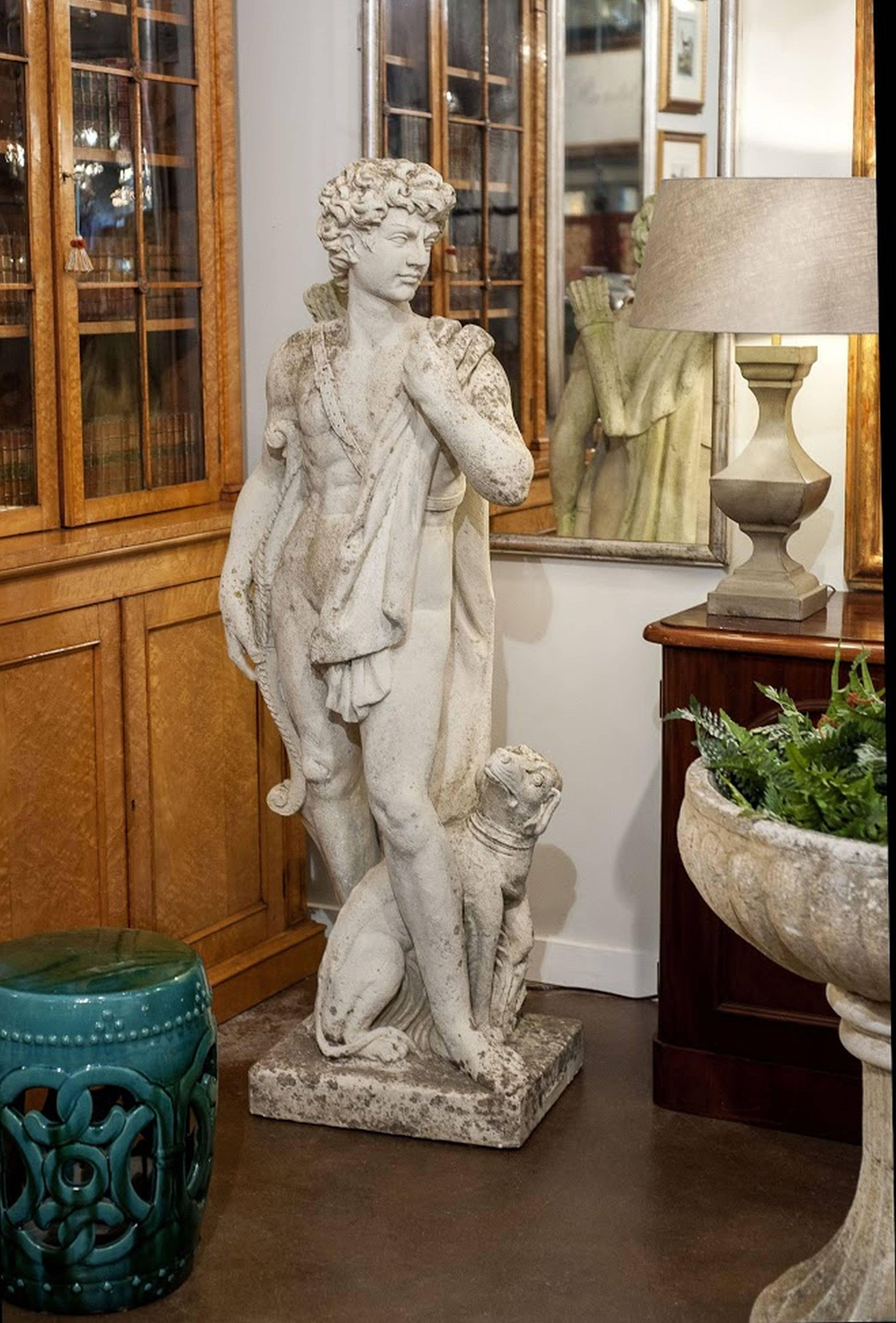 Large English Garden Stone Statue of Apollo with Dog 1