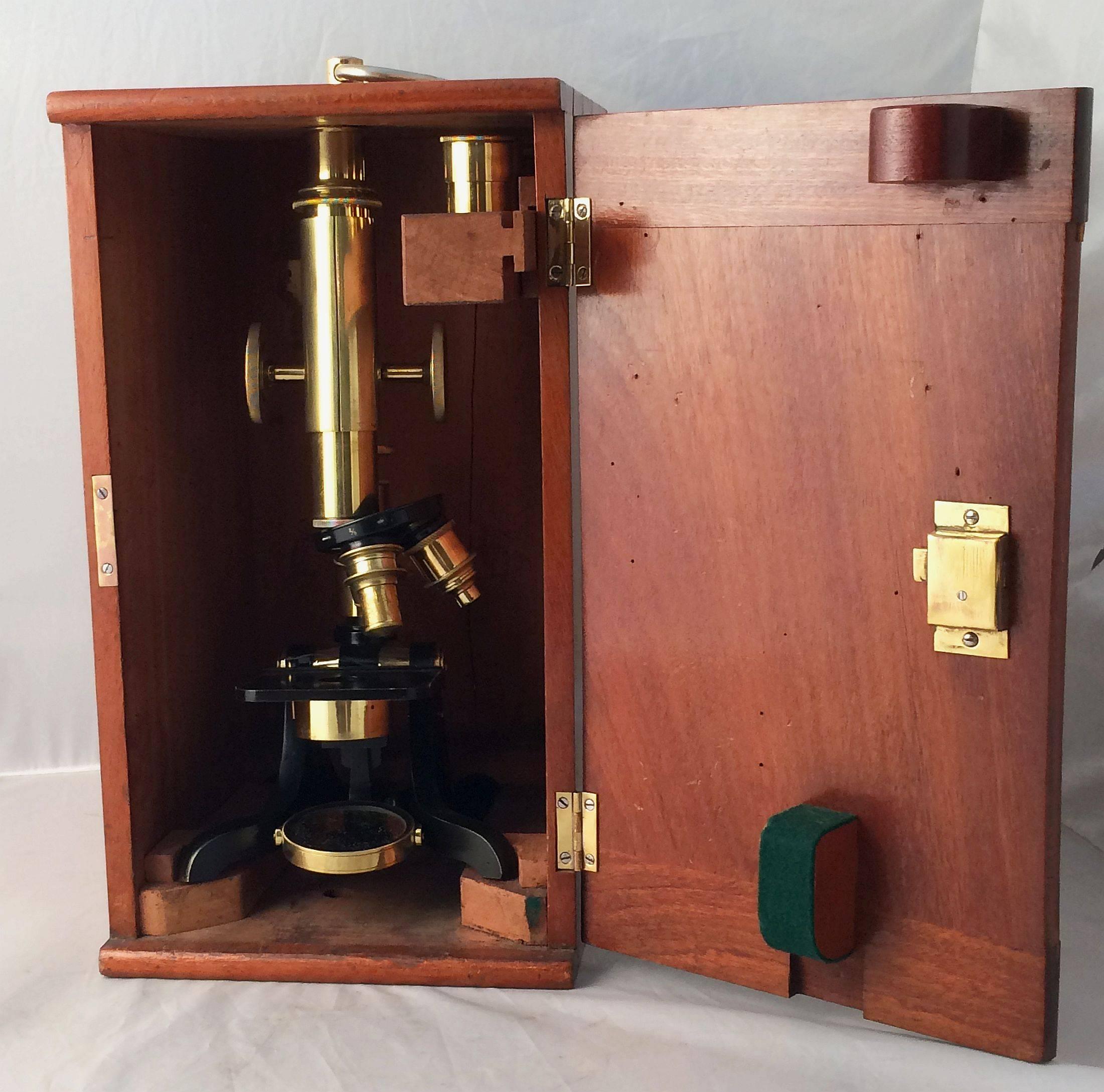 19th Century Compound Microscope with Box and Key by Henry Crouch of London, No.4016