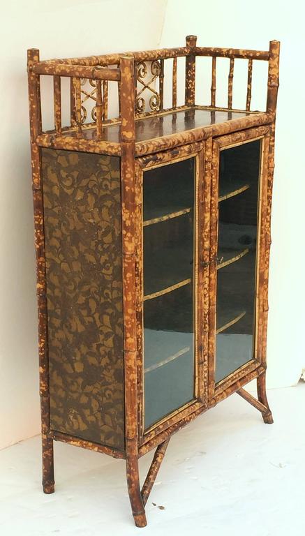 English Bamboo Bookcase Cabinet with Two Glazed Doors For ...