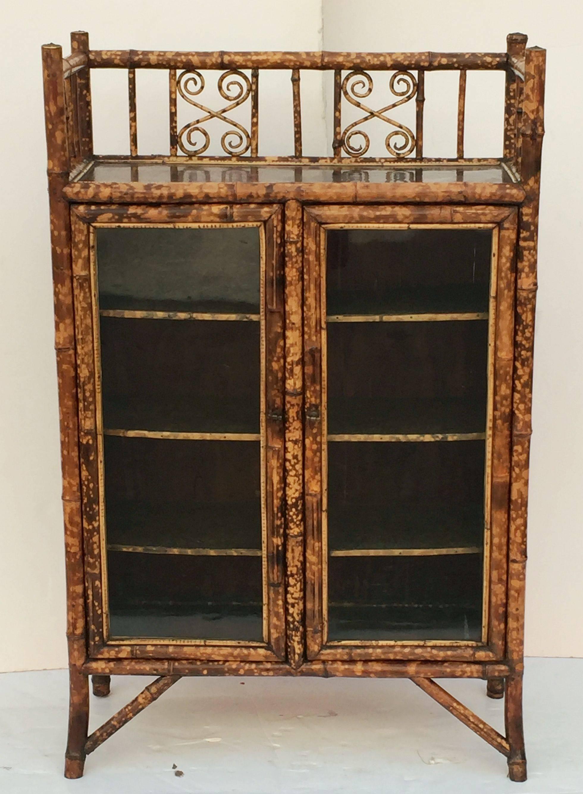 English Bamboo Bookcase Cabinet with Two Glazed Doors In Excellent Condition In Austin, TX