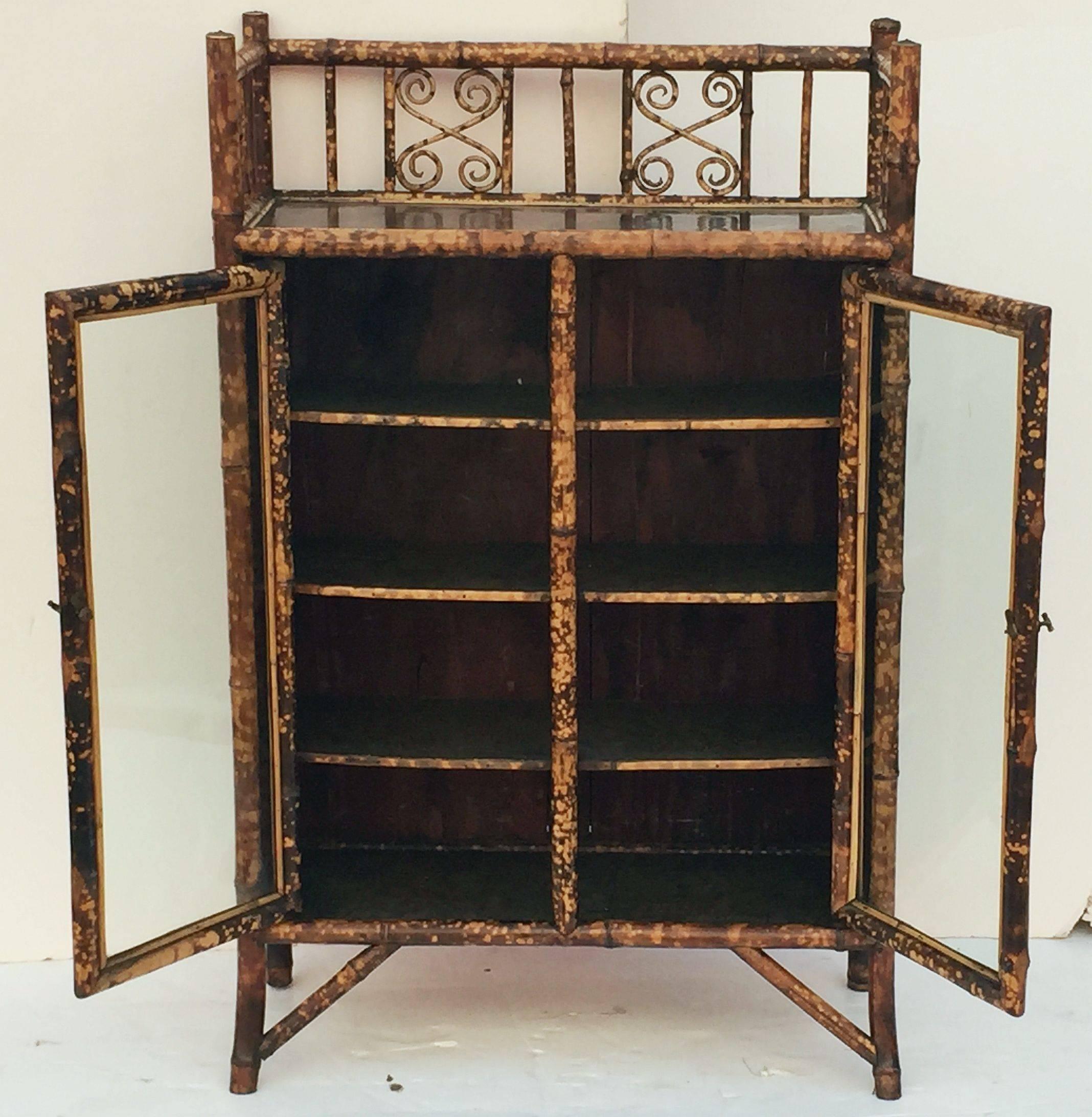19th Century English Bamboo Bookcase Cabinet with Two Glazed Doors