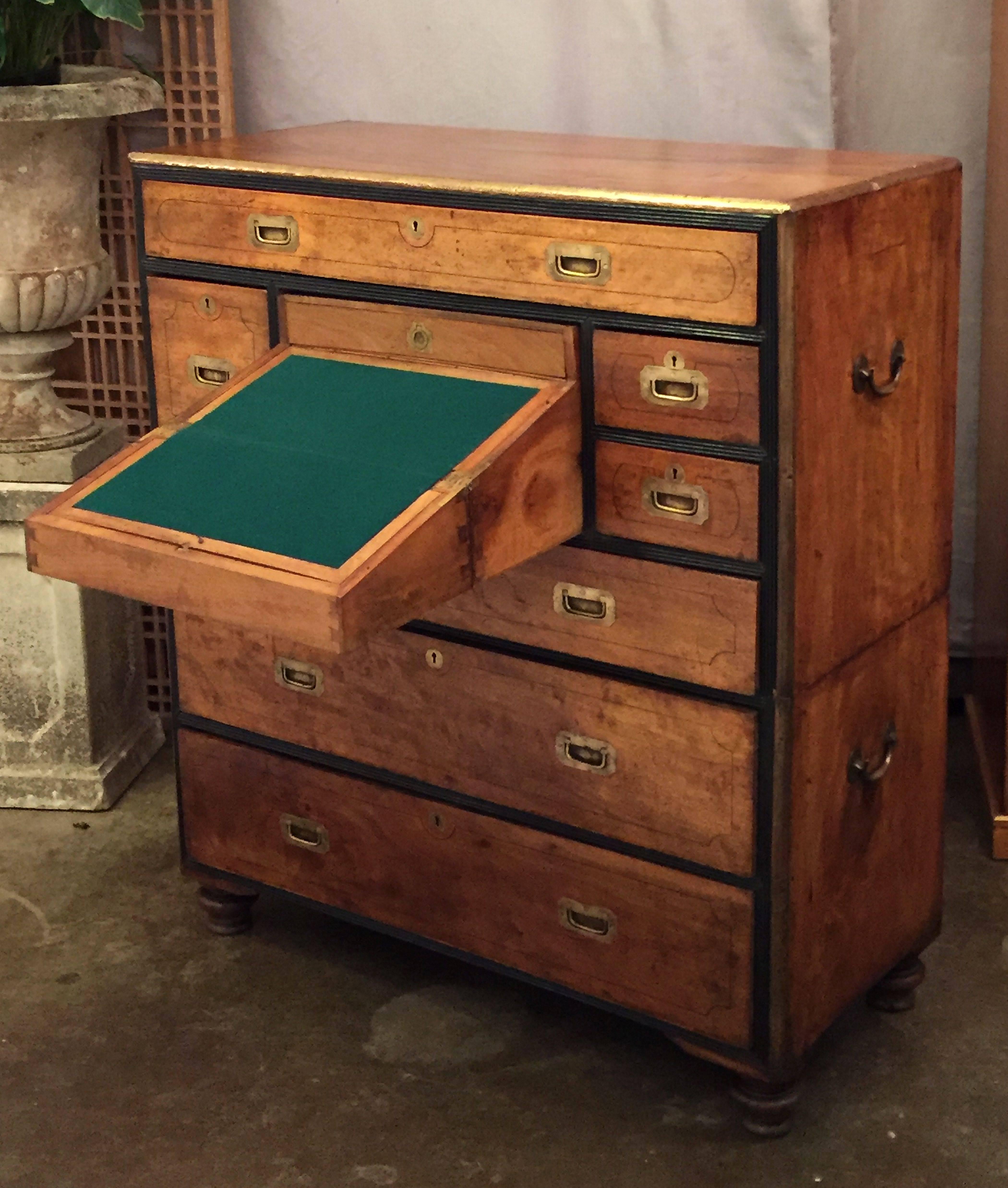 British Military Officer's Campaign Chest Secretary of Brass-Bound Camphor Wood In Excellent Condition In Austin, TX