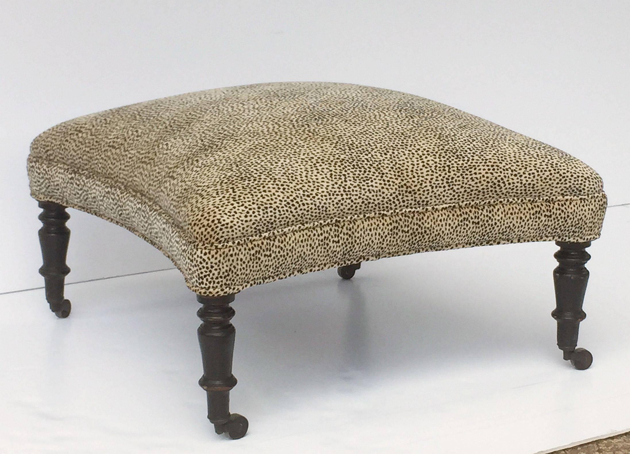 19th Century English Upholstered Ottoman on Turned Legs