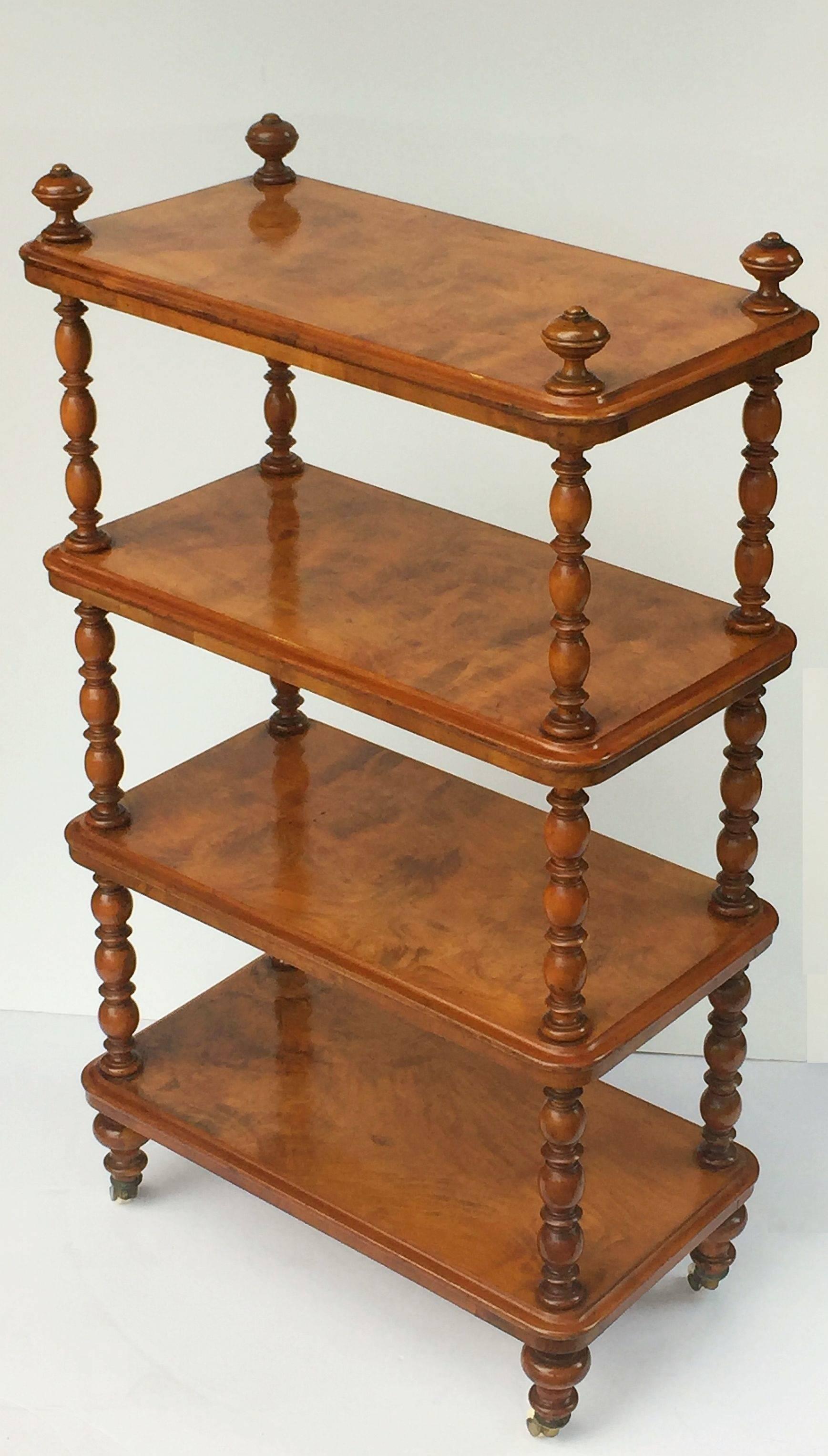 English Standing Shelves or Etagere of Burr Walnut In Excellent Condition In Austin, TX