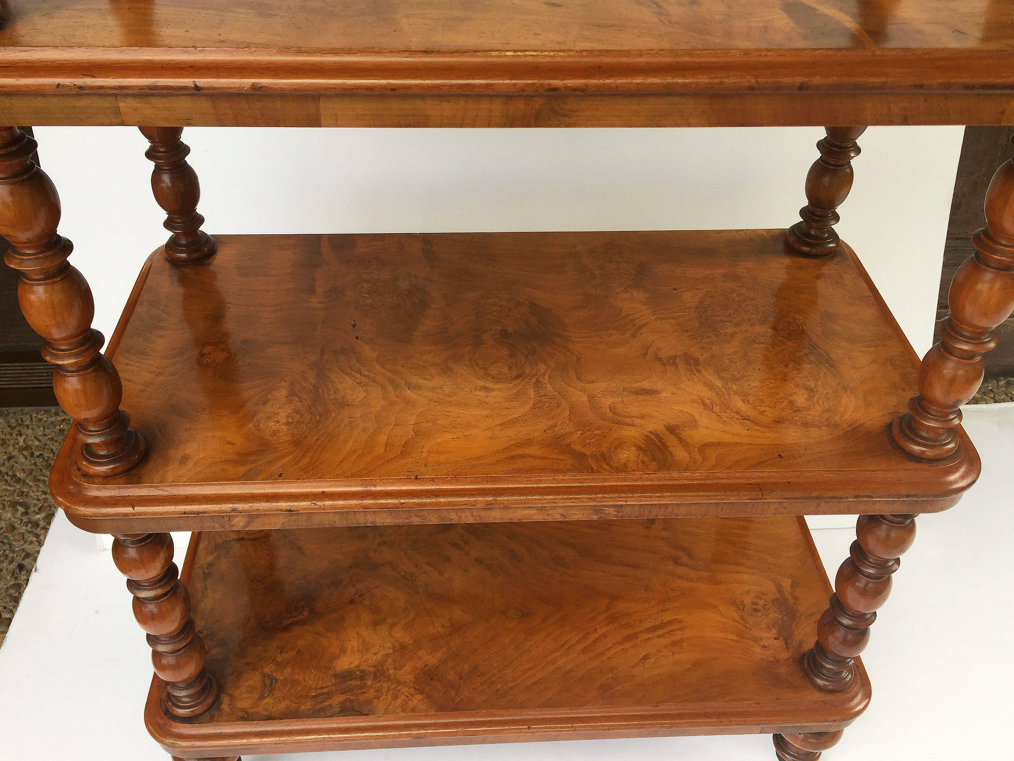 Wood English Standing Shelves or Etagere of Burr Walnut