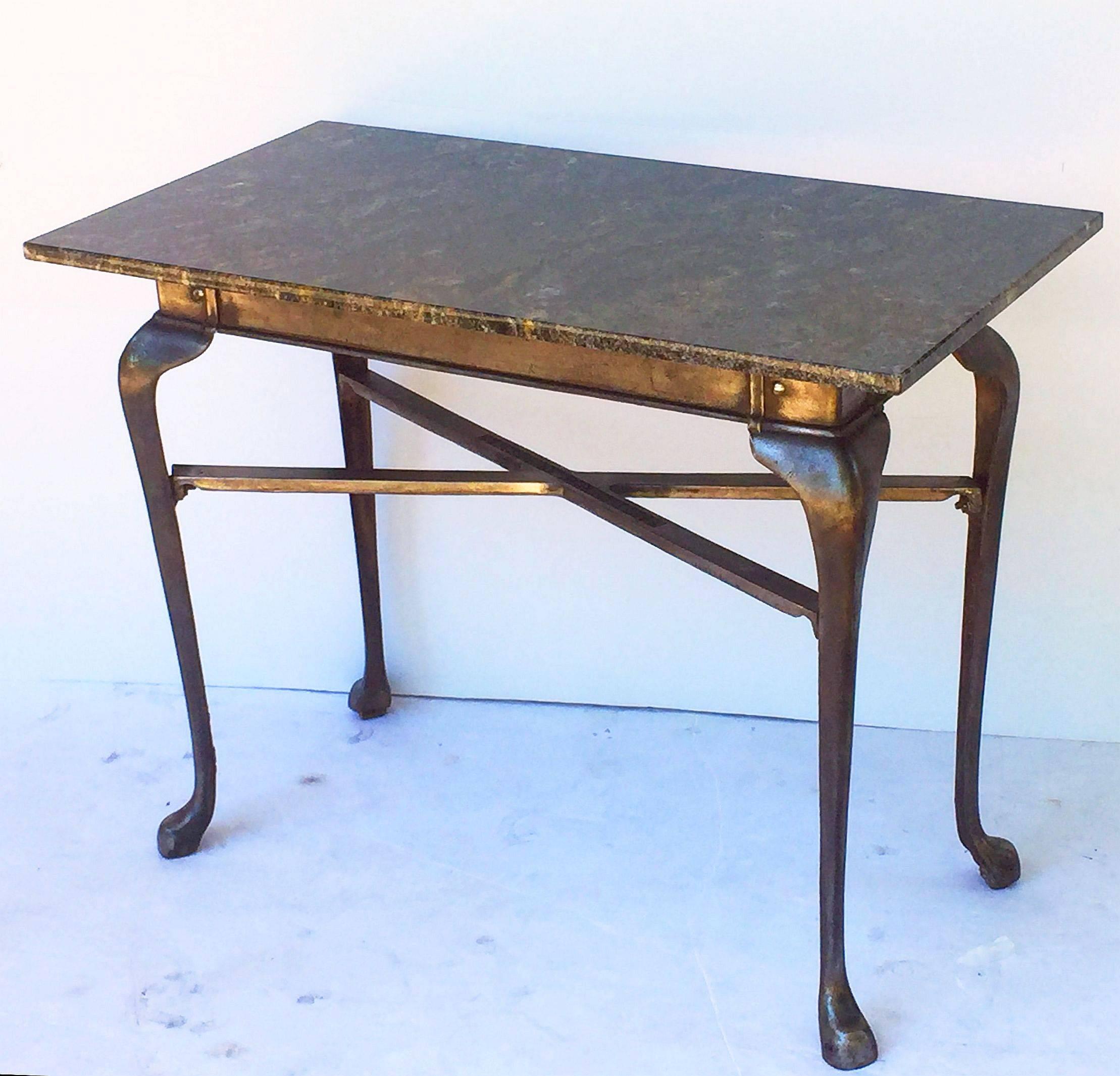 English Pub Bistro Table of Cast Iron with Granite Top In Good Condition In Austin, TX