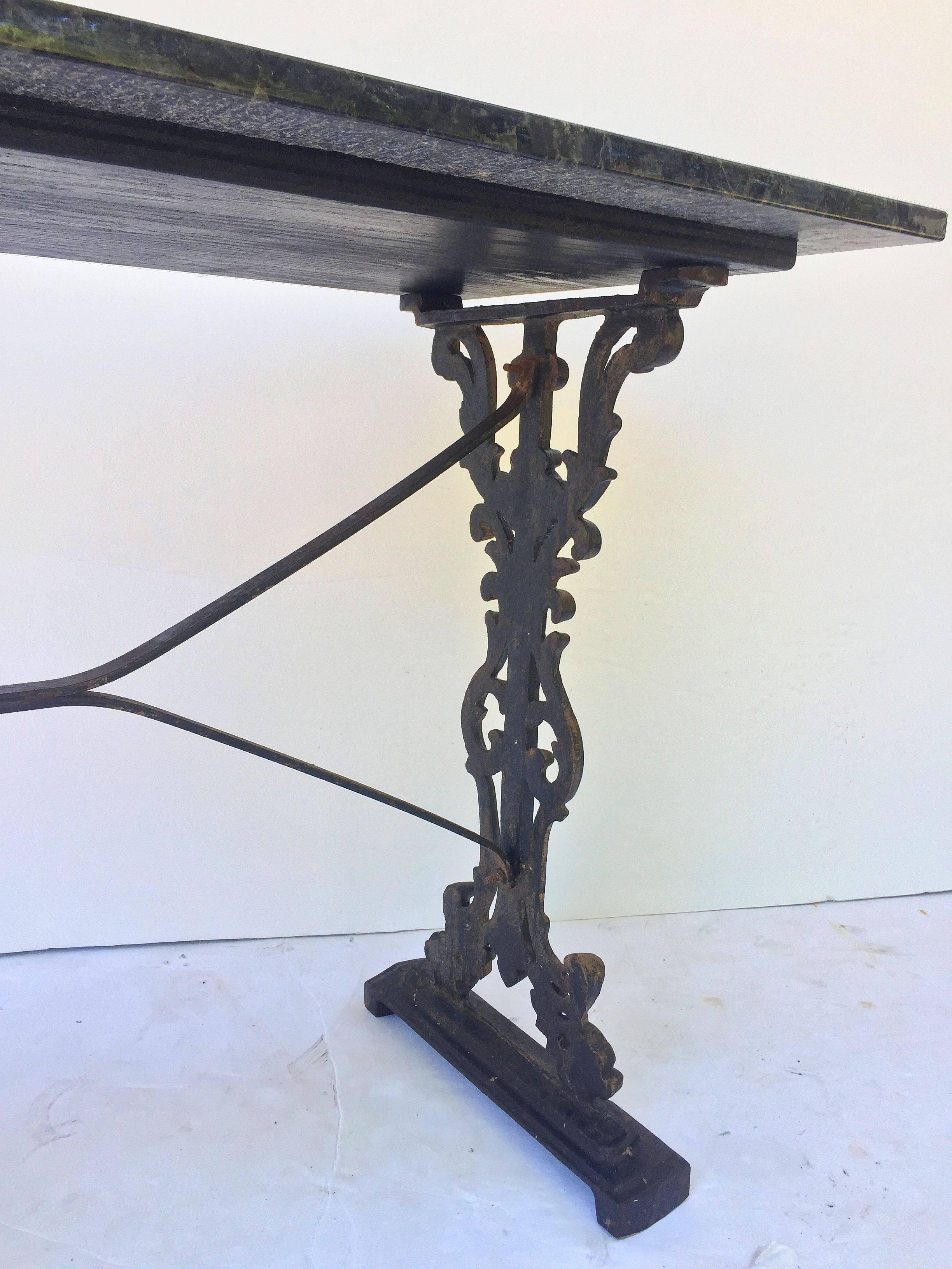 English Pub or Bistro Tables of Cast Iron with Granite Top (Pair Available) In Good Condition In Austin, TX