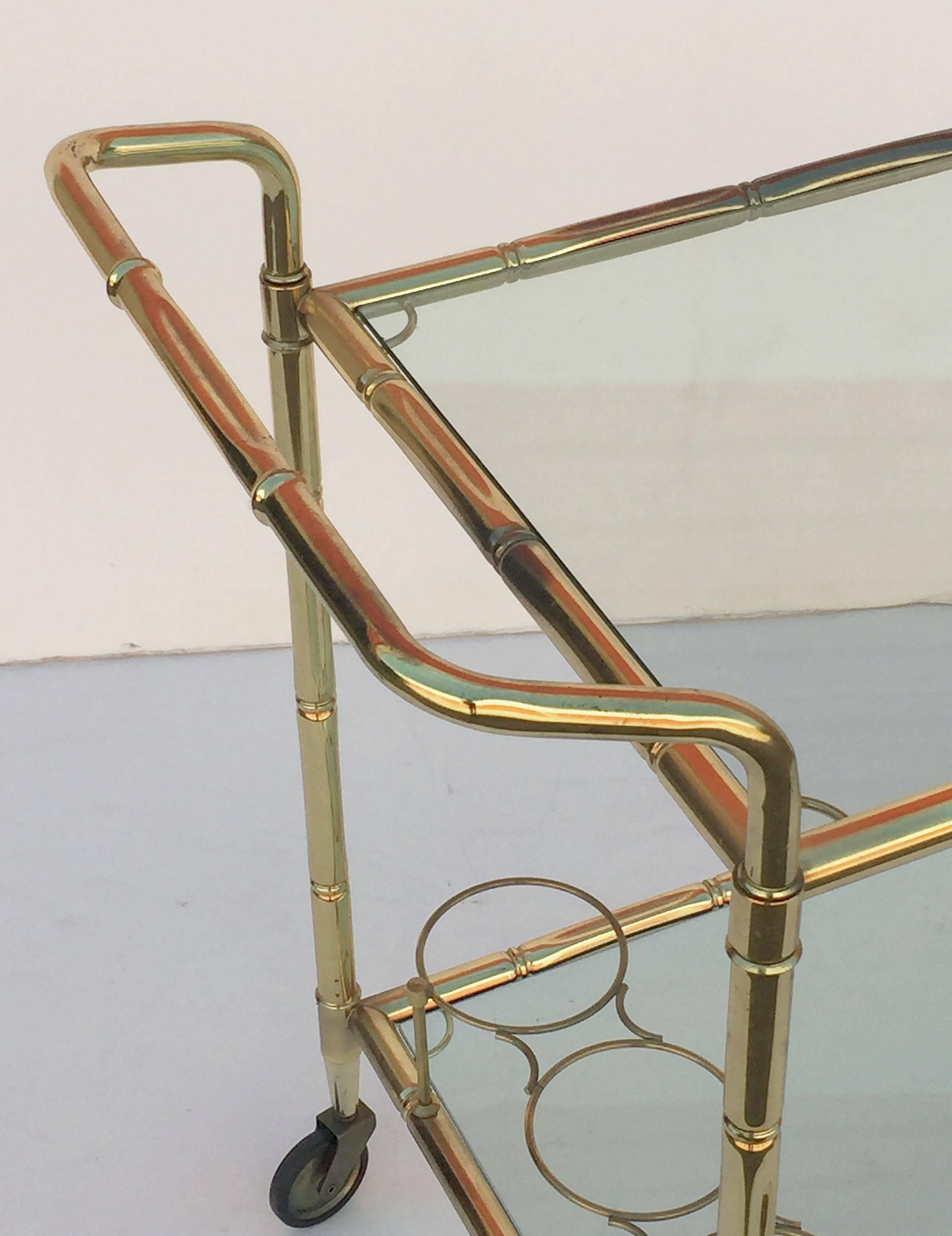 French Drinks Cart of Brass with Tinted Glass 2