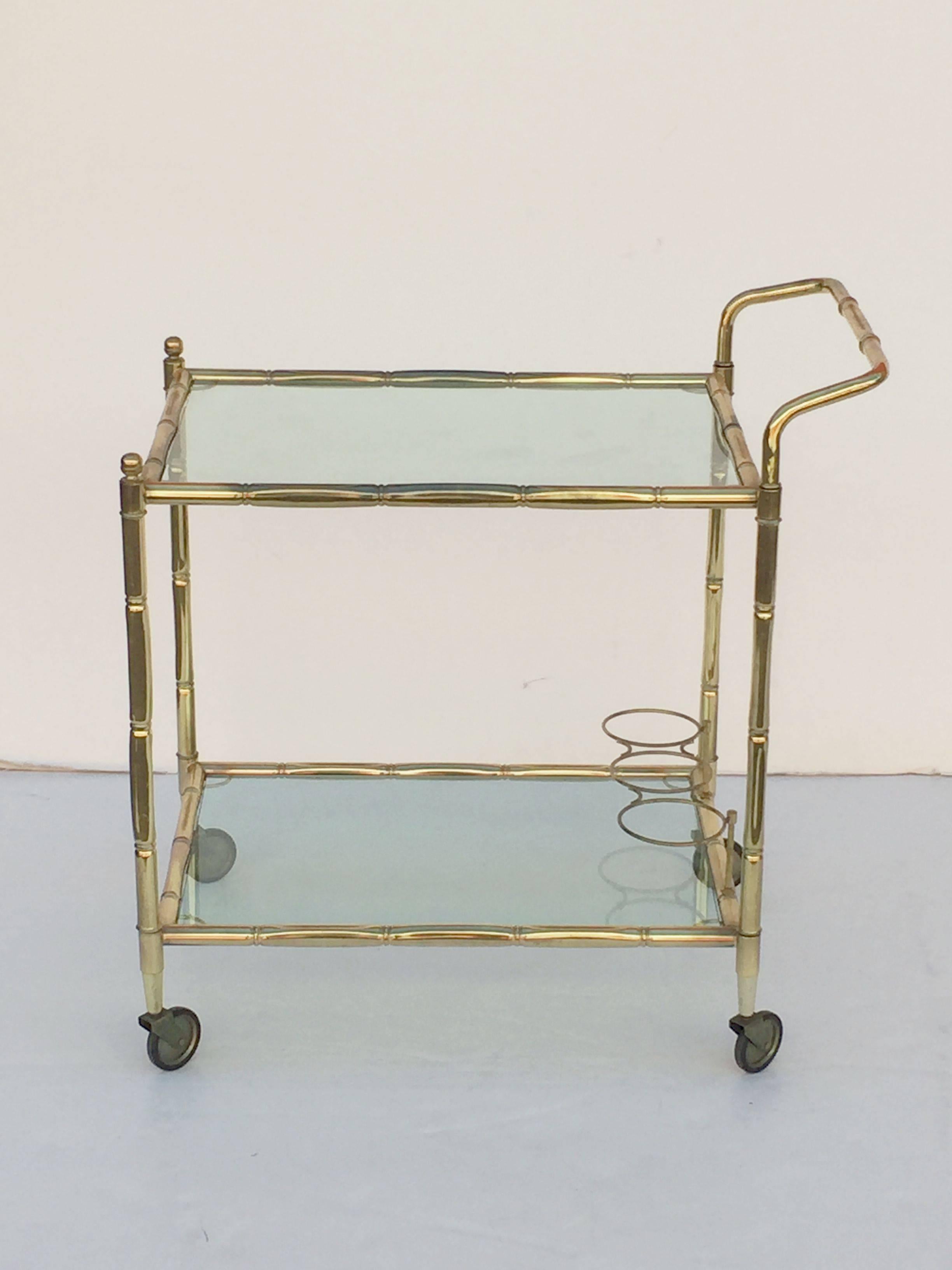 French Drinks Cart of Brass with Tinted Glass In Excellent Condition In Austin, TX