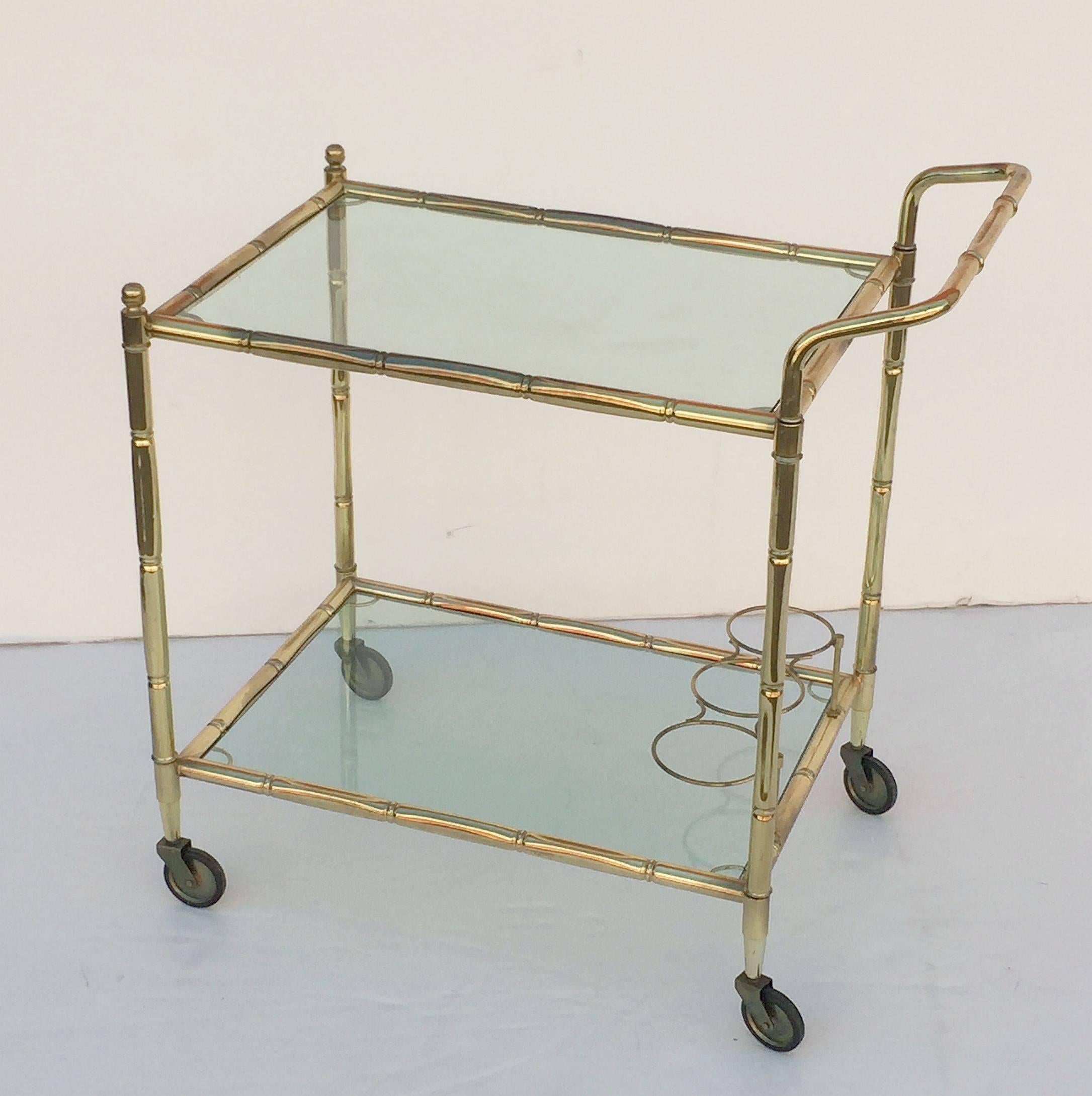 Smoked Glass French Drinks Cart of Brass with Tinted Glass