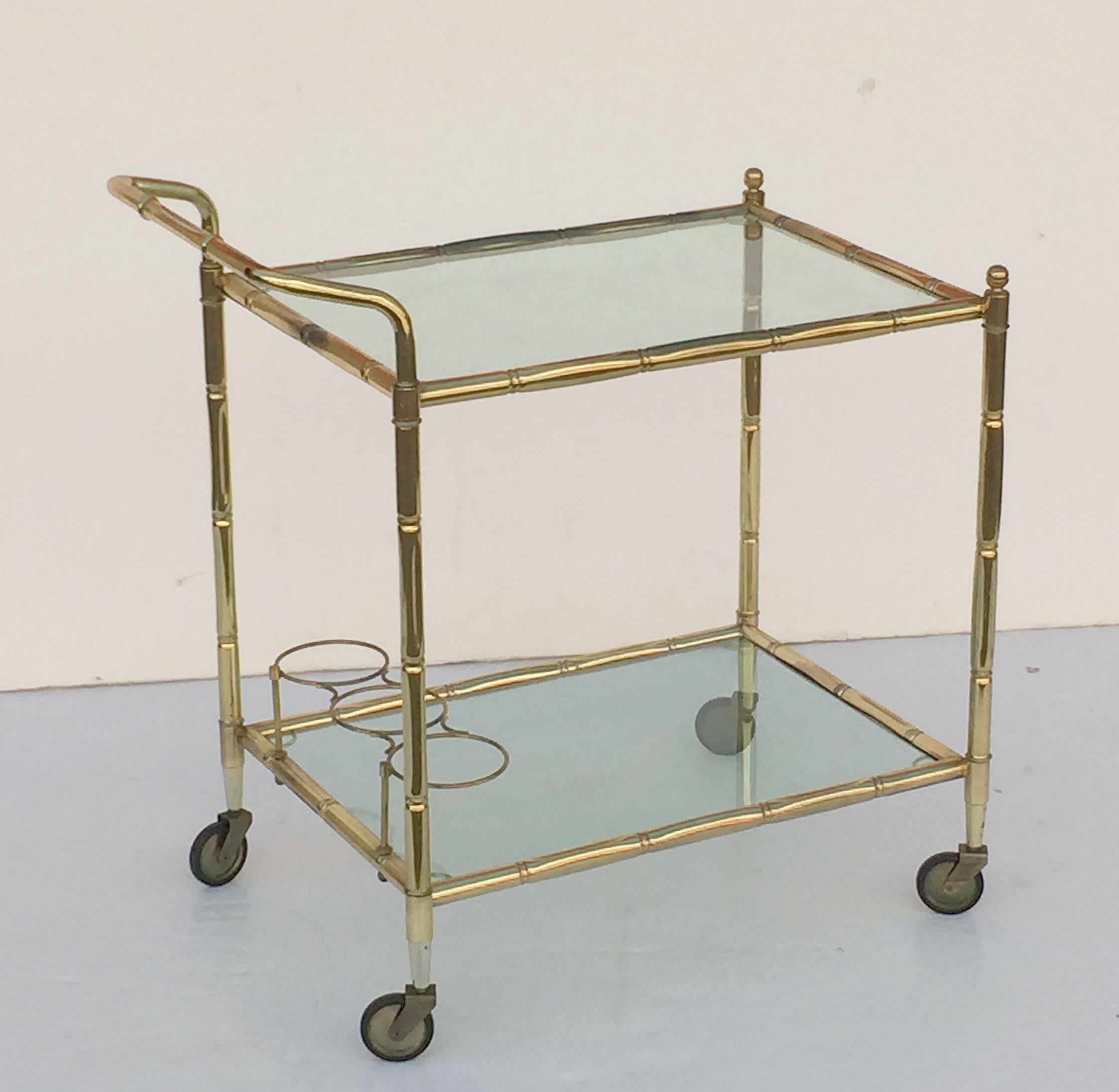 French Drinks Cart of Brass with Tinted Glass 1
