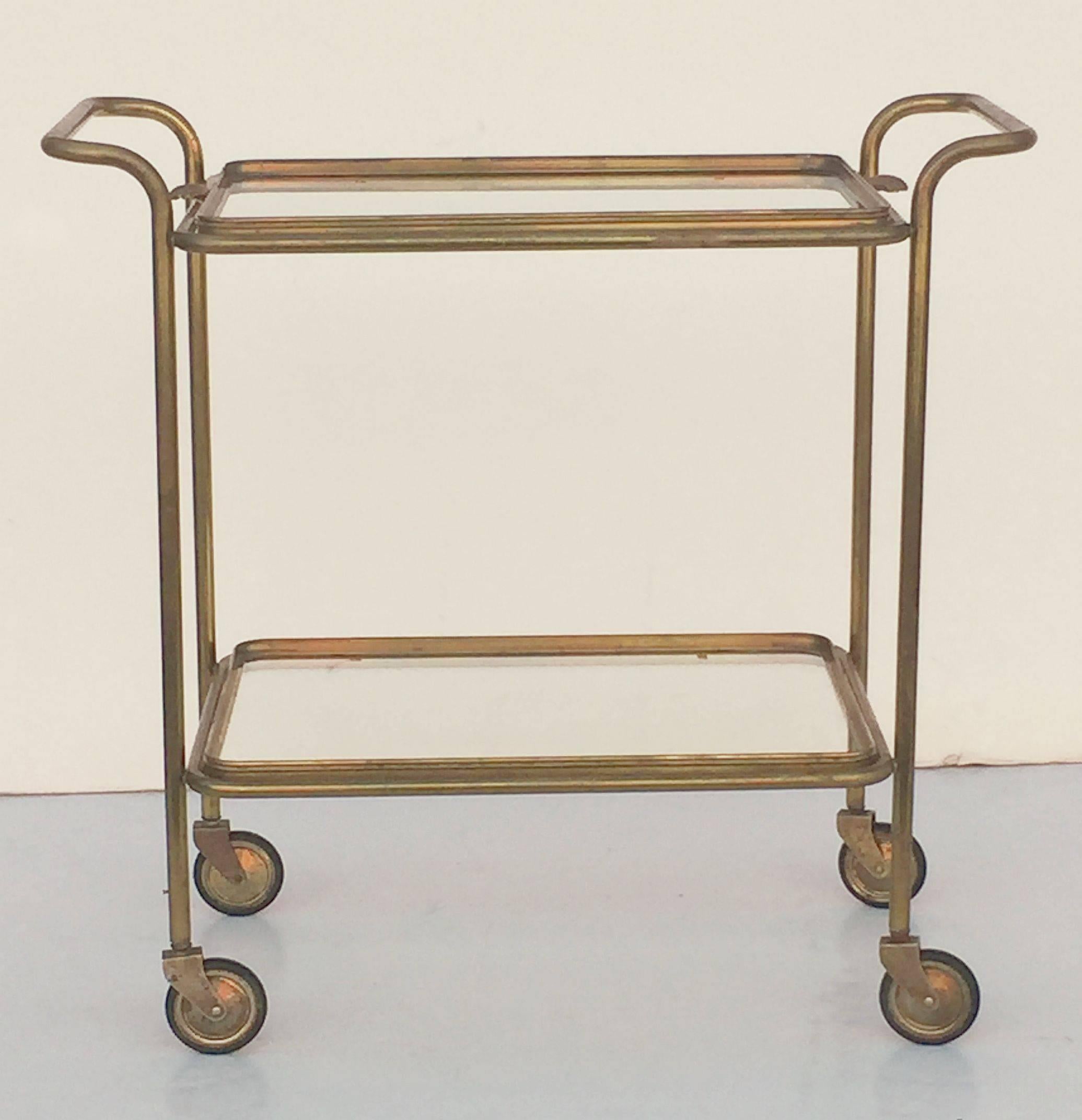 Metal French Drinks Cart of Brass with Removable Top Serving Tray