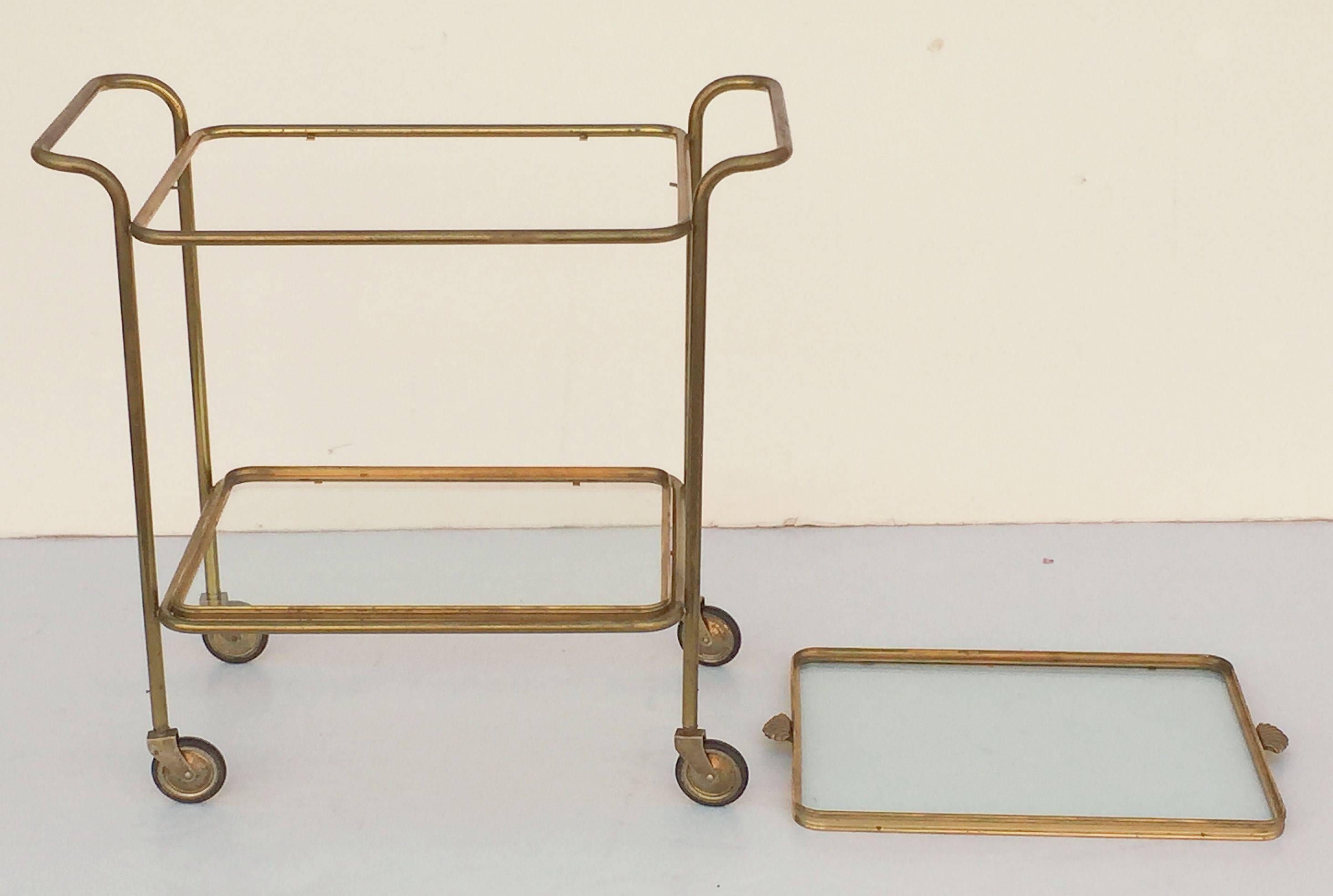 French Drinks Cart of Brass with Removable Top Serving Tray 2