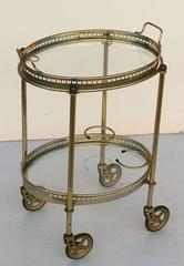 French Oval Drinks Cart of Brass and Glass with Serving Tray Top