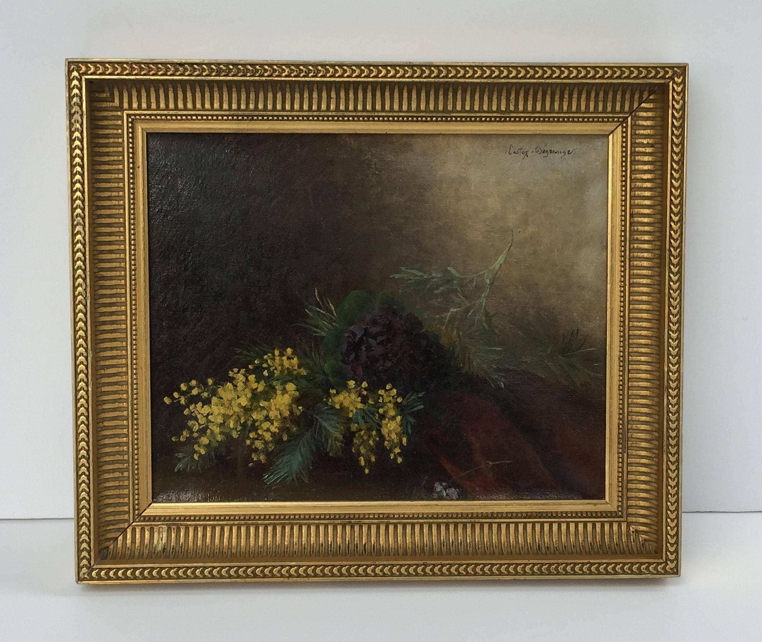 A fine French oil painting on canvas in a giltwood frame, featuring a still life of flowers.

Signed: Castex-Degrange.


