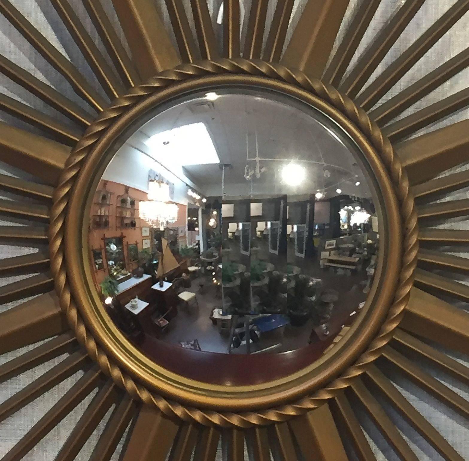 French Gilt Metal Sunburst or Starburst Mirror by Chaty Vallauris (Dia 33 1/2) In Excellent Condition In Austin, TX