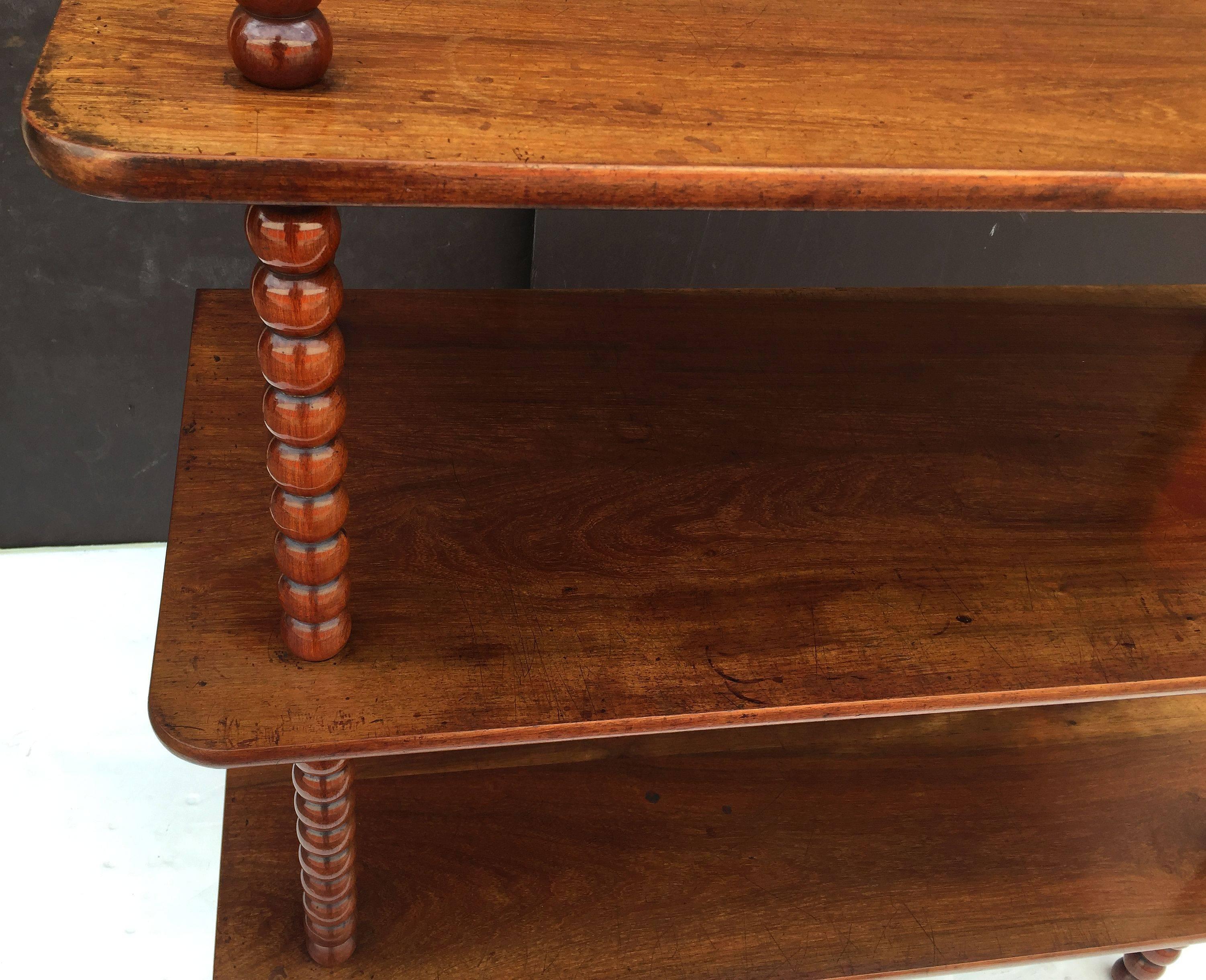 Wood English Console Shelves of Mahogany with Bobbin Turned Supports For Sale