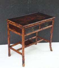 English Bamboo Desk or Writing Table with Lacquered Top
