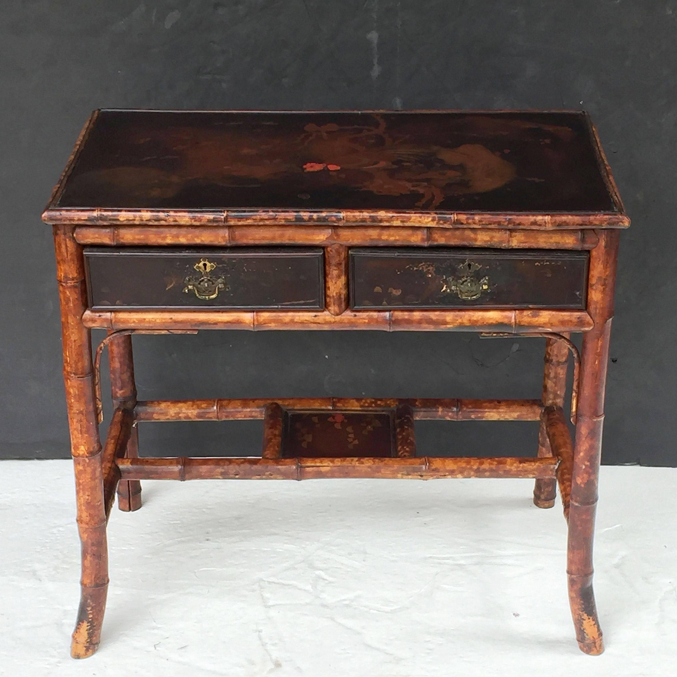 Aesthetic Movement English Bamboo Desk or Writing Table with Lacquered Top
