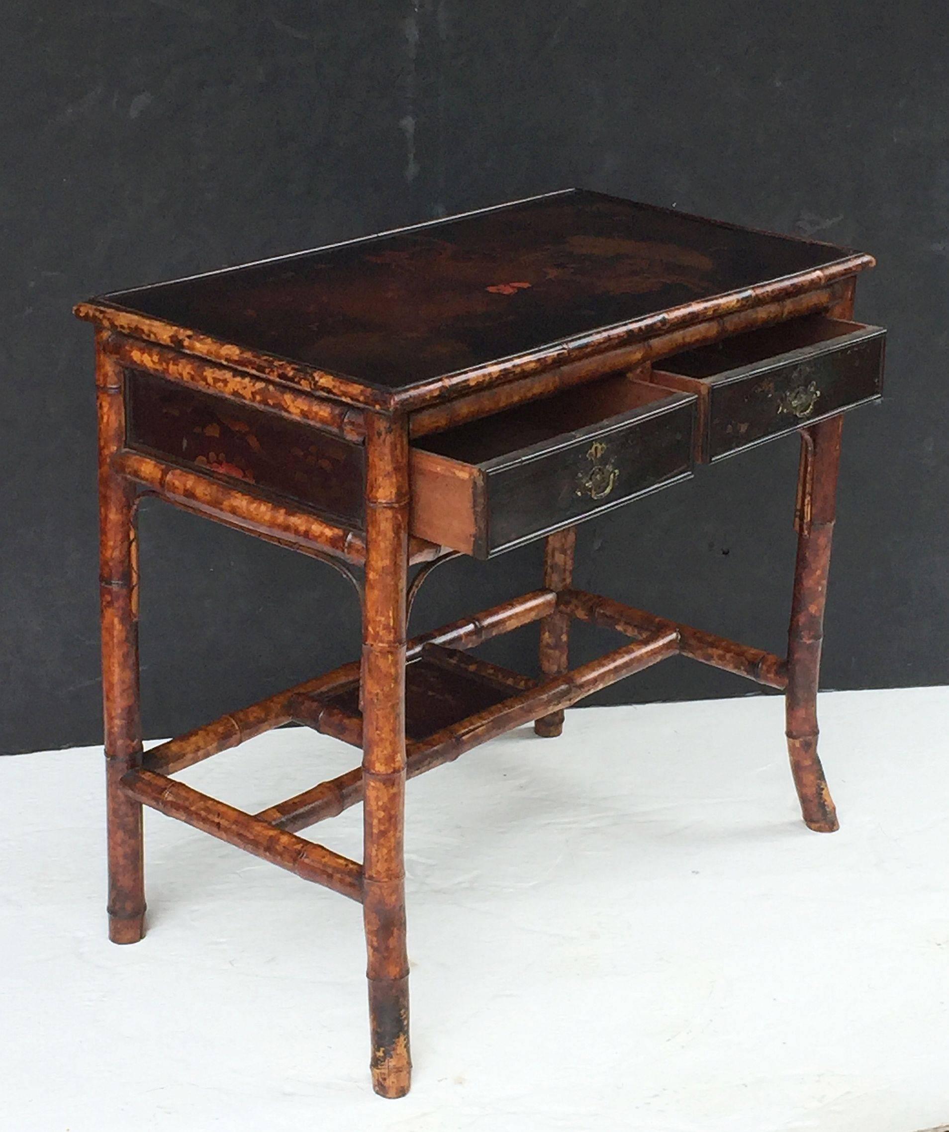 Japanned English Bamboo Desk or Writing Table with Lacquered Top