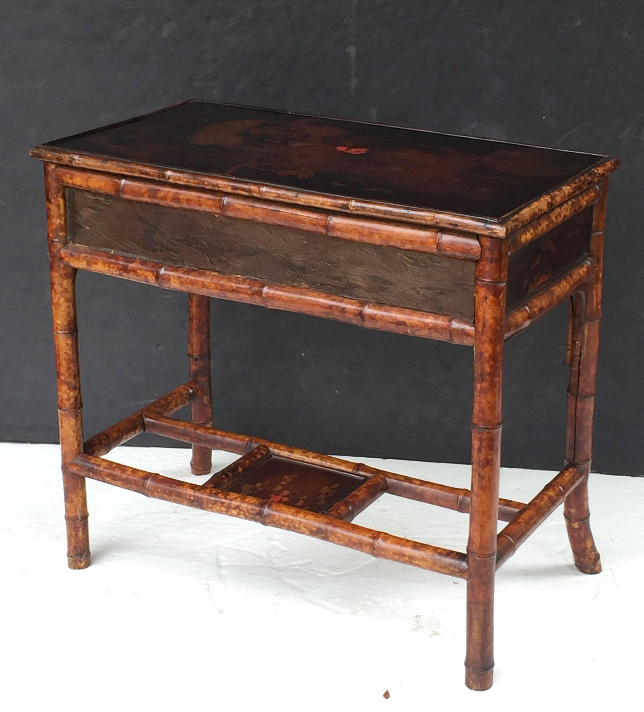 English Bamboo Desk or Writing Table with Lacquered Top In Excellent Condition In Austin, TX