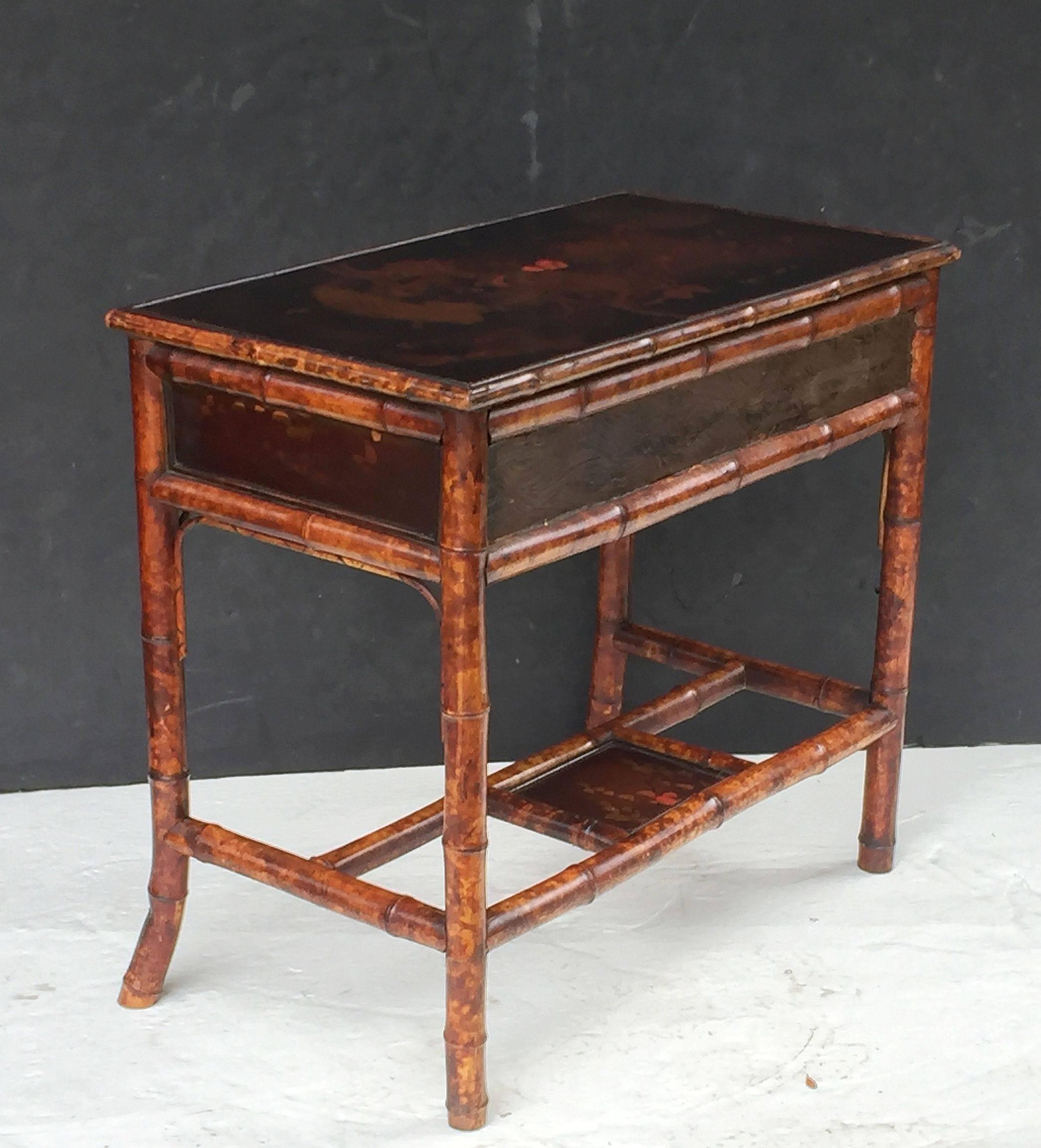 19th Century English Bamboo Desk or Writing Table with Lacquered Top