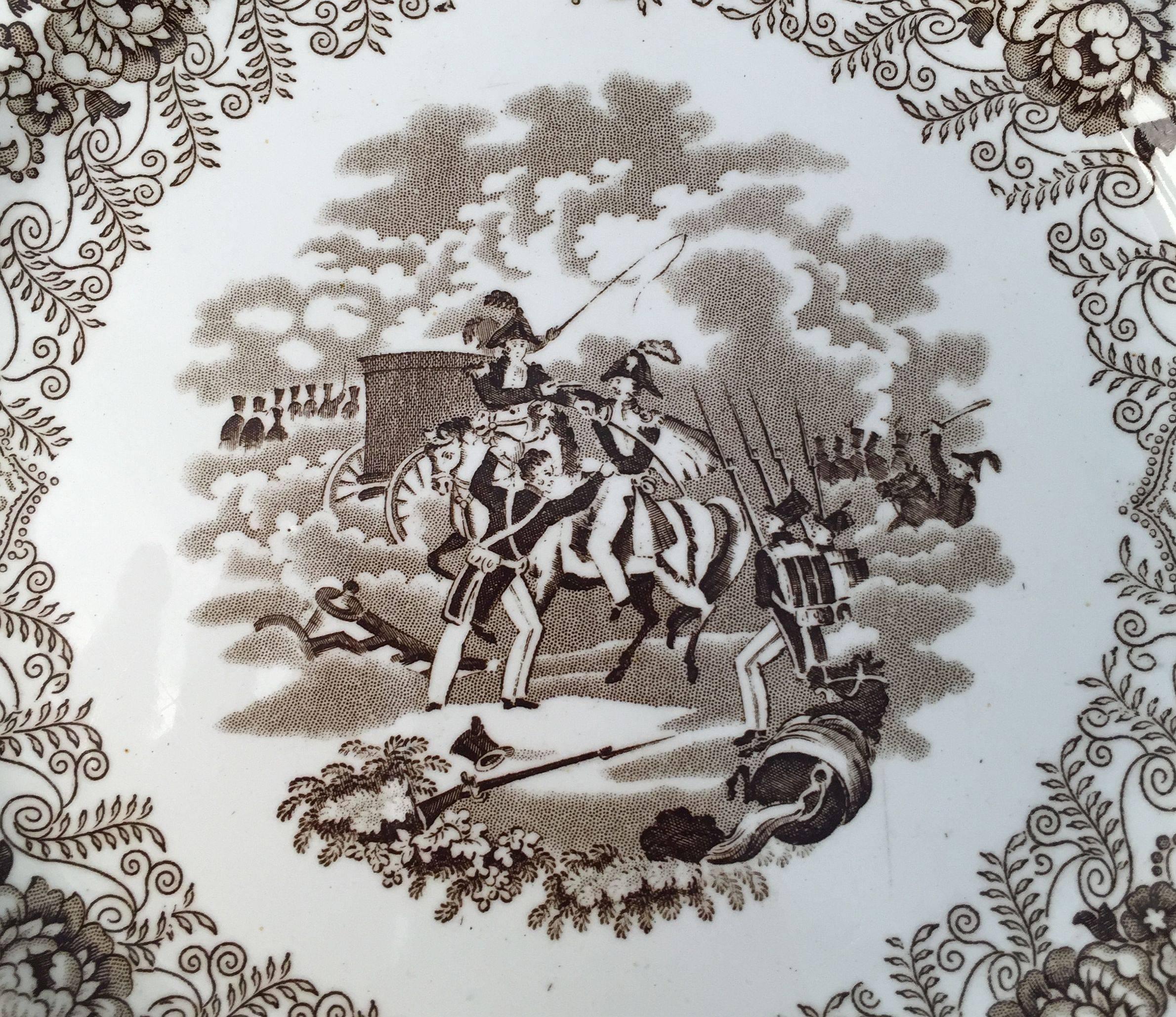 Glazed English Brown and White Plate, 'Texian Campaigne' by Thomas Walker